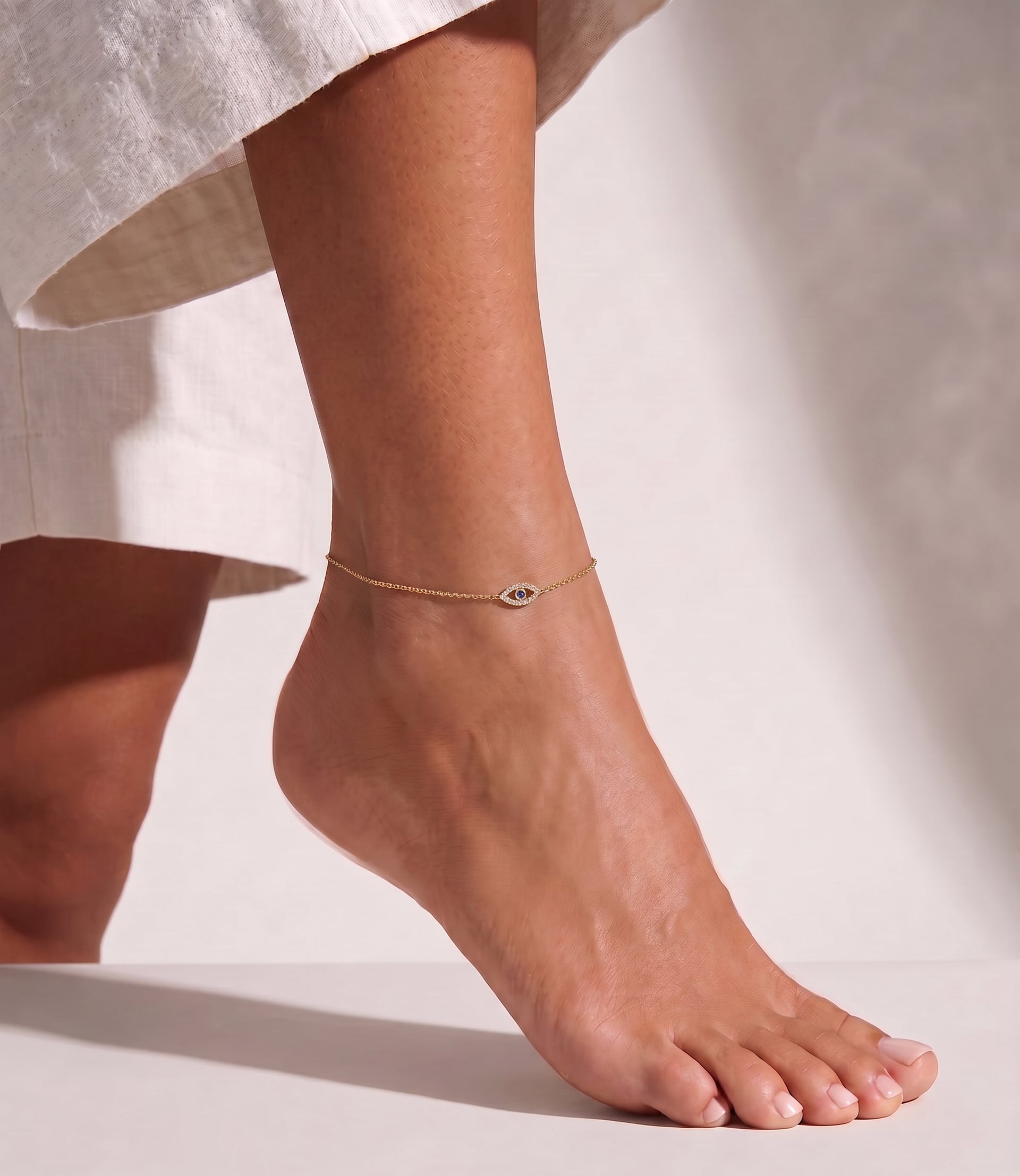 Tiny Diamond Evil Eye Anklet