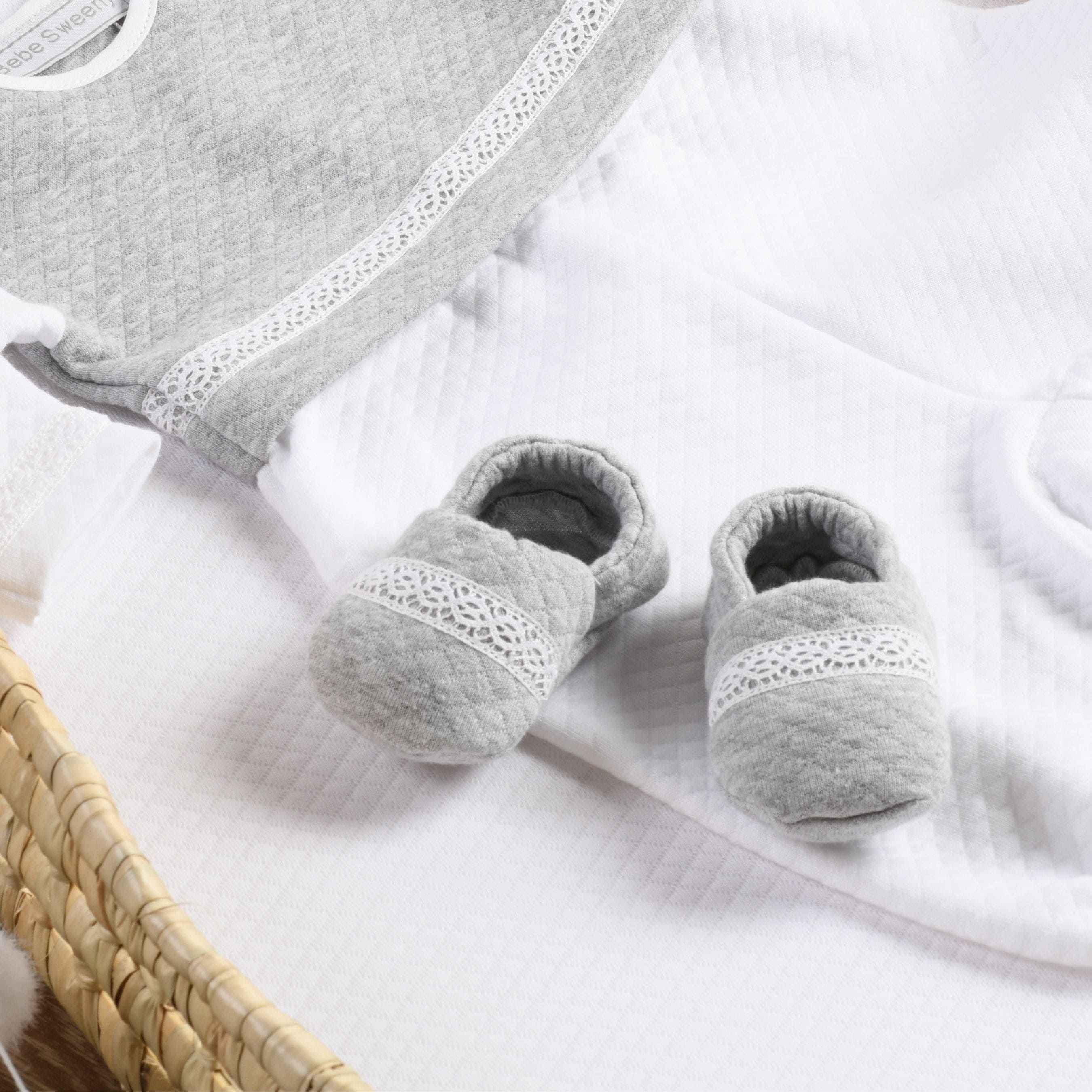 Boys Grey Quilted Cotton Booties