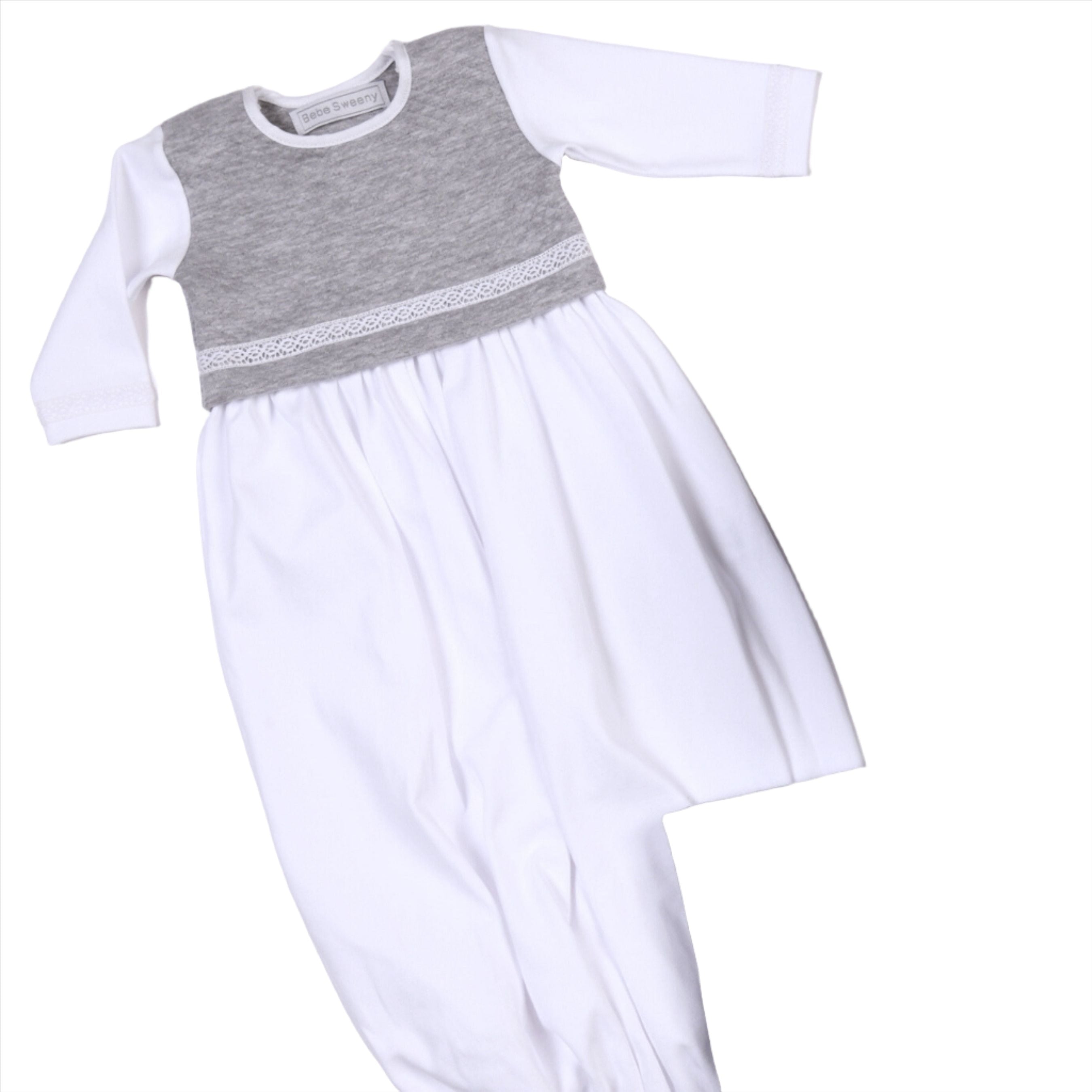 Boys White & Grey Quilted Cotton Gown