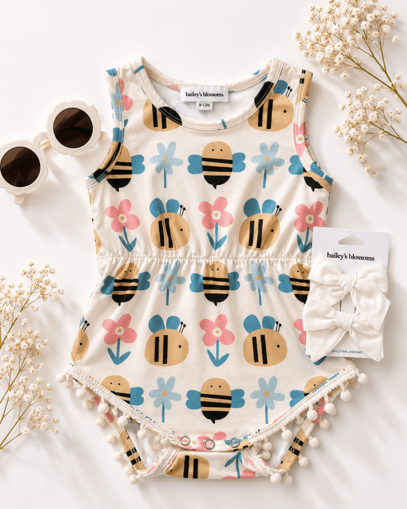 Dillon Pom Pom Romper - Bumblebee Bloom