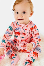Soft & Stretchy Zipper Footie - Dinosaur Garden