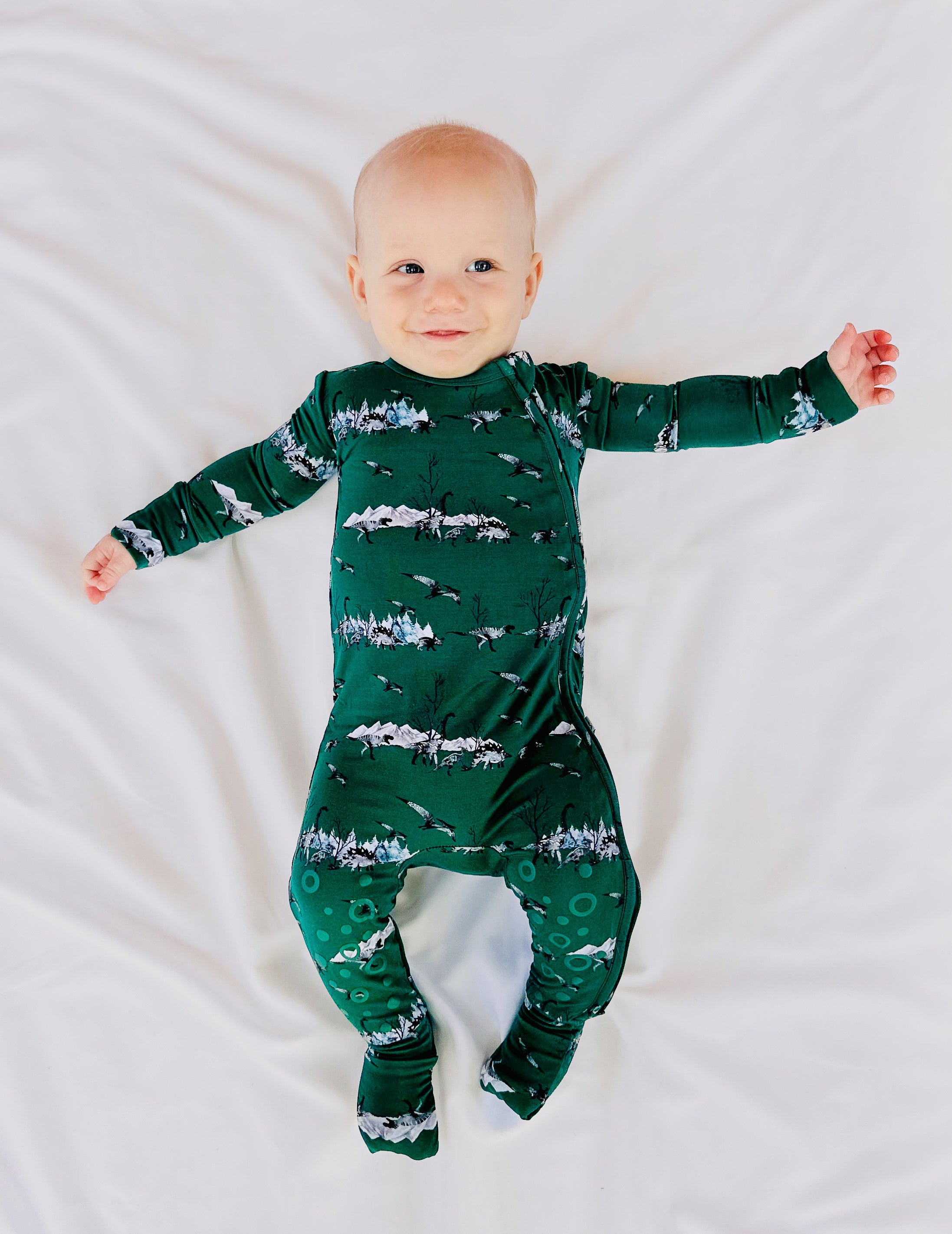 Knee-grip Green Dinos Convertible Footie