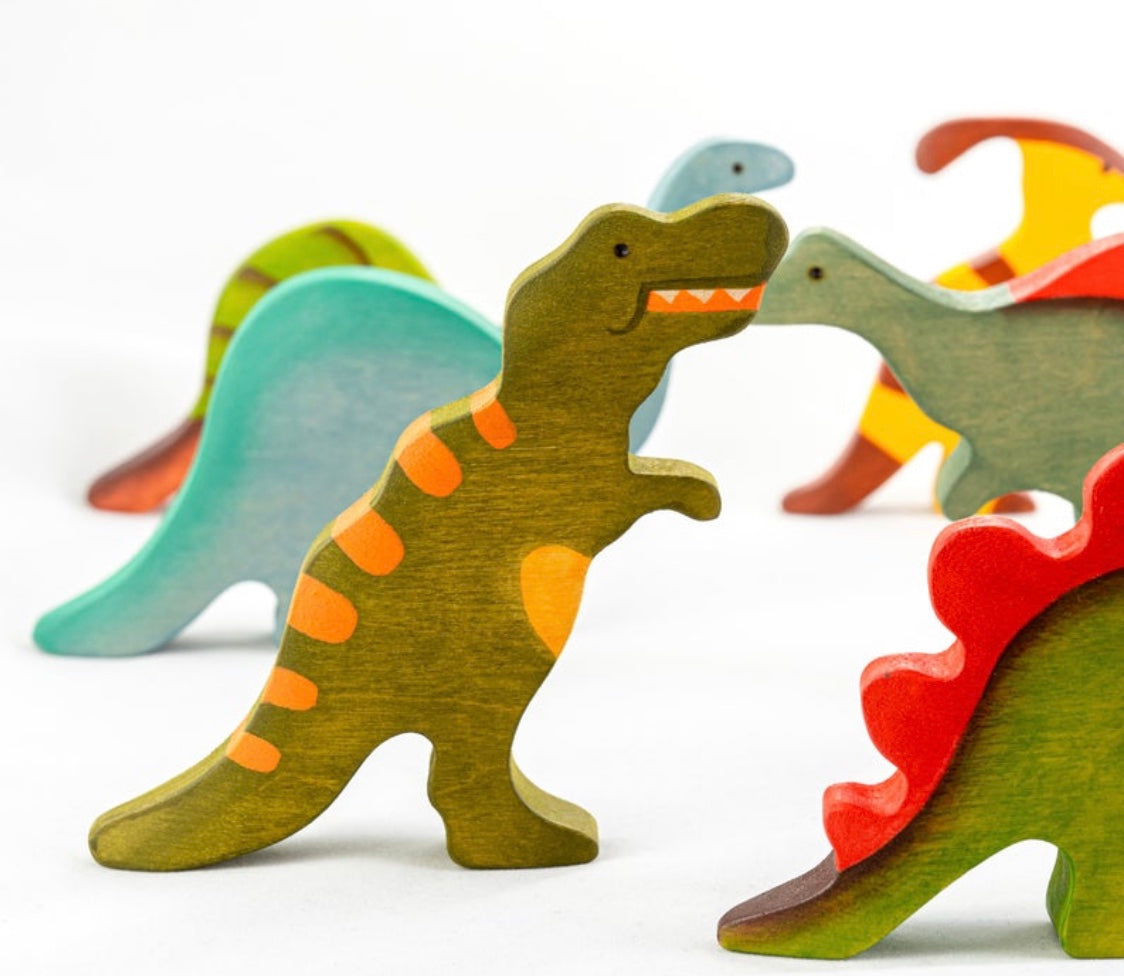 Wooden Dinosaur Toys Set Painted- 9 Pieces