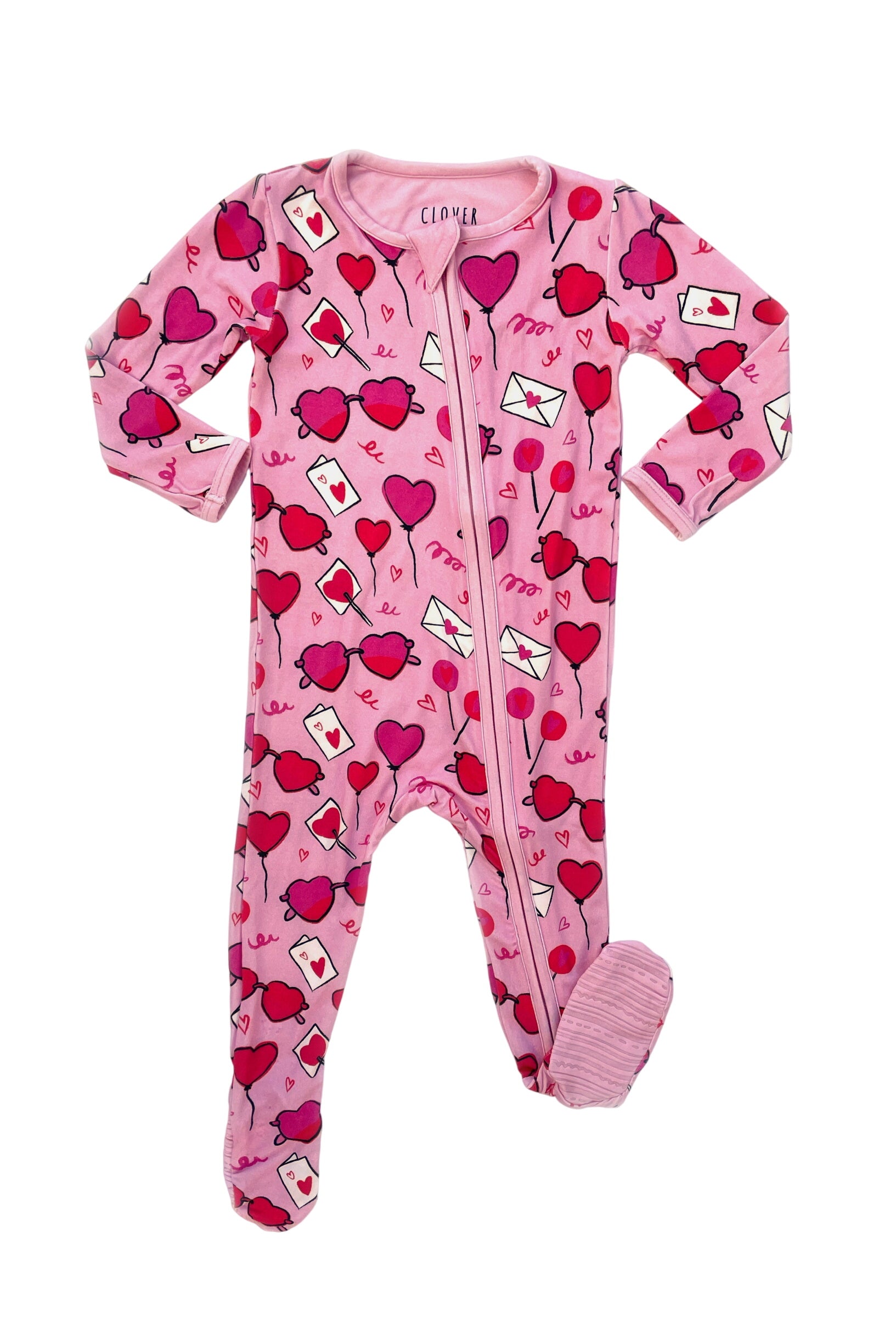 Soft & Stretchy Zipper Footie - Heart Party