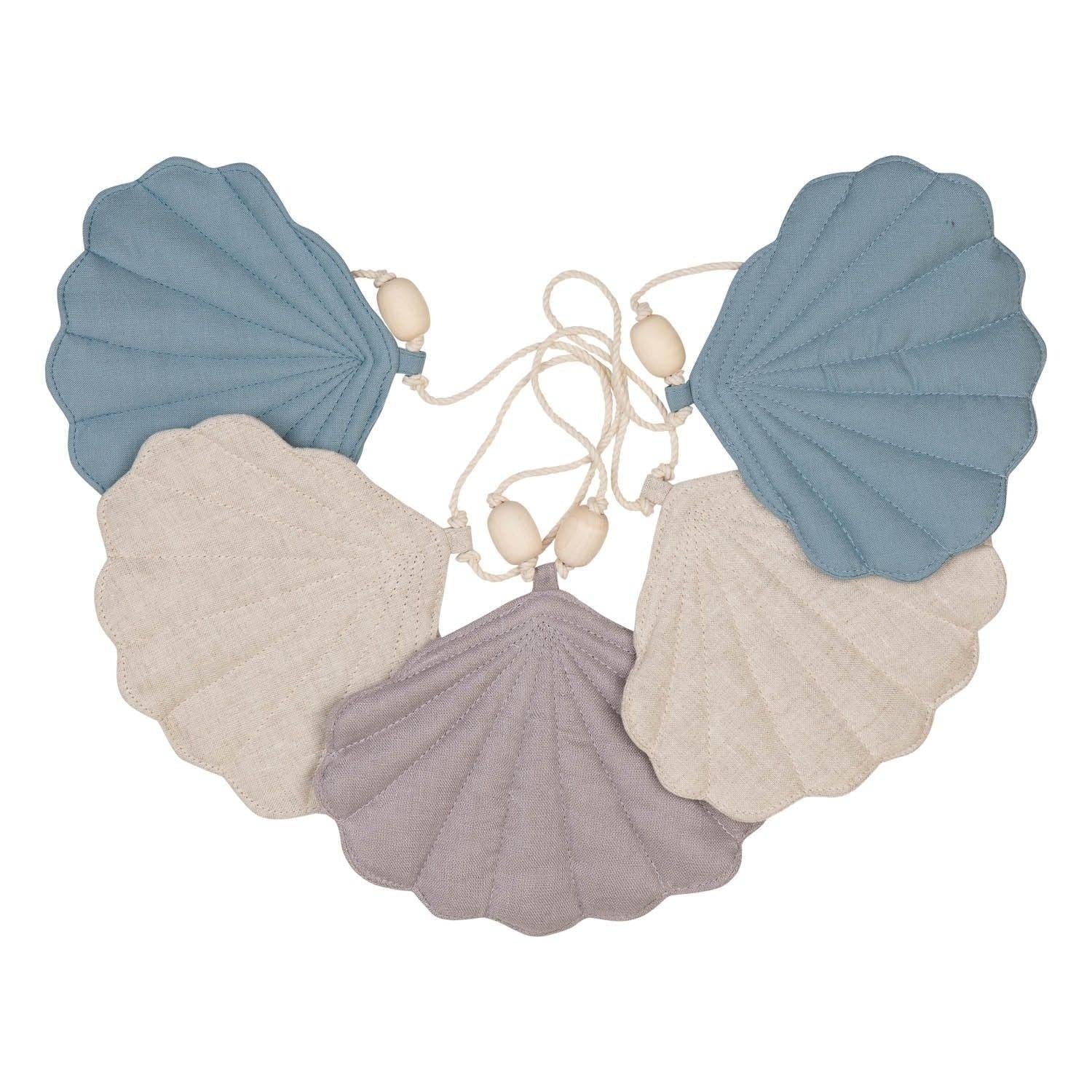 Linen Dirty Blue Garland With Shells