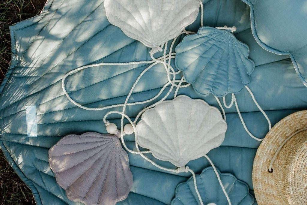 Linen Dirty Blue Garland With Shells