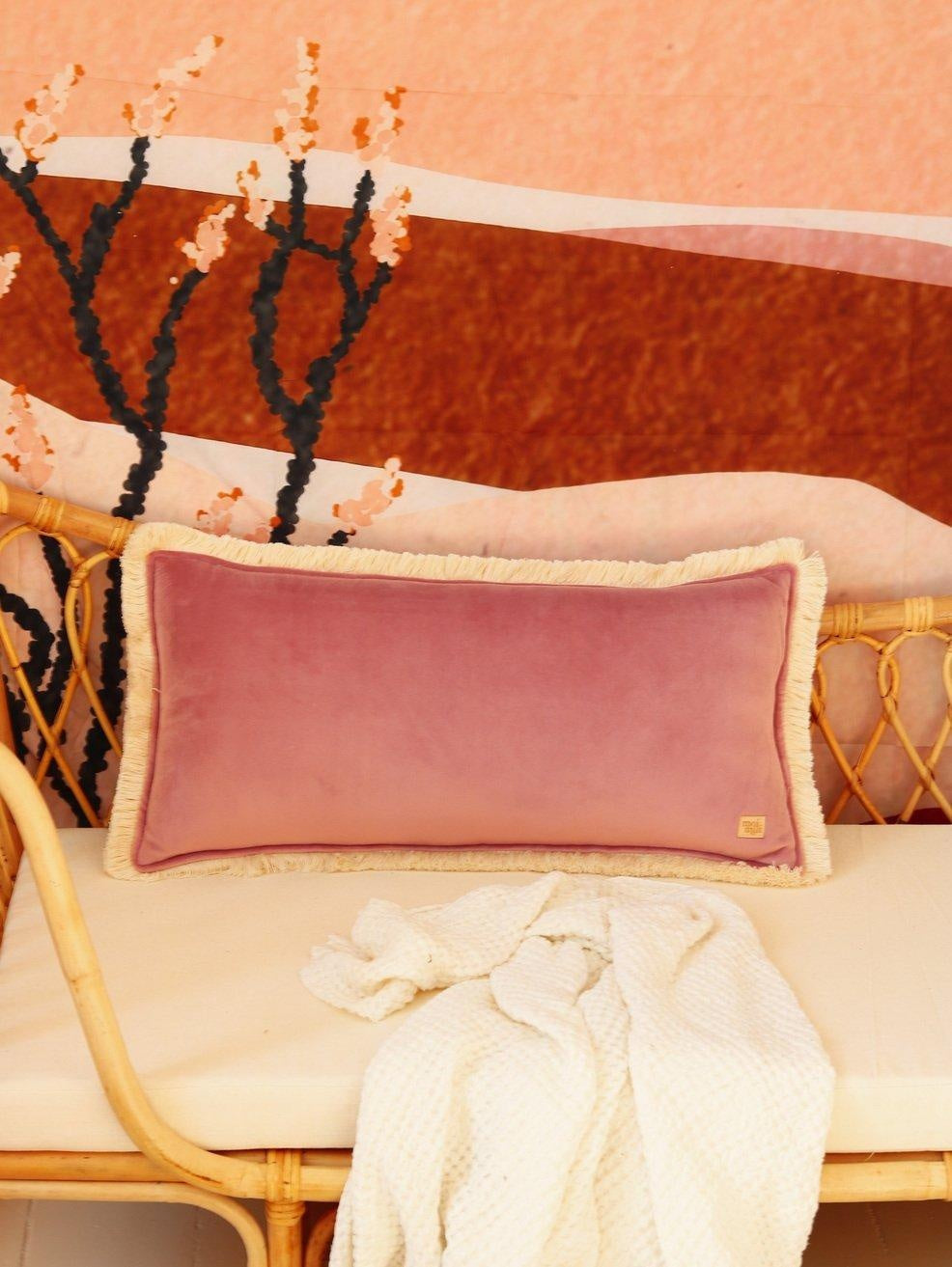 Soft Velvet Dirty Pink - Bolster Pillow With Fringe