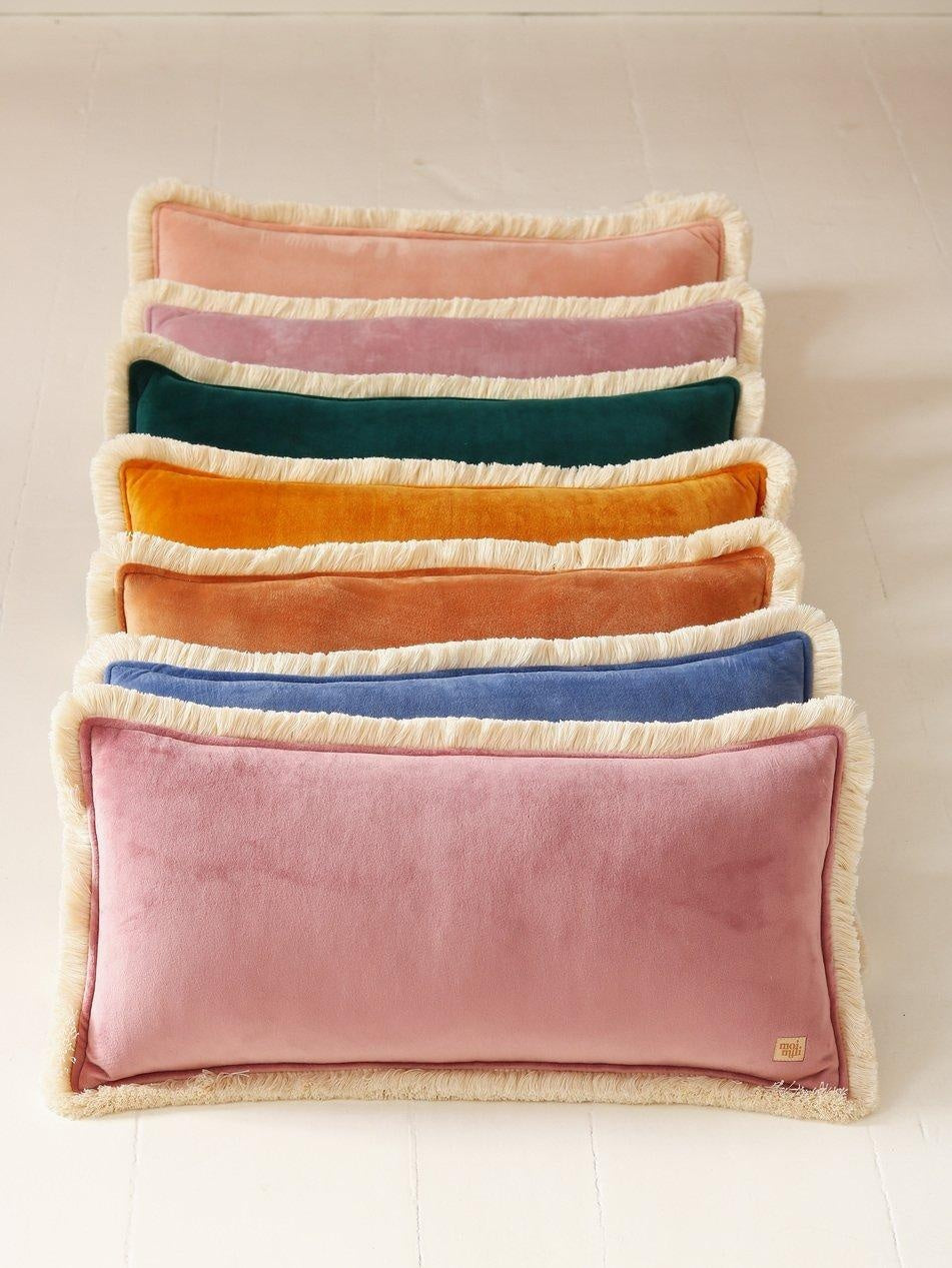 Soft Velvet Dirty Pink - Bolster Pillow With Fringe
