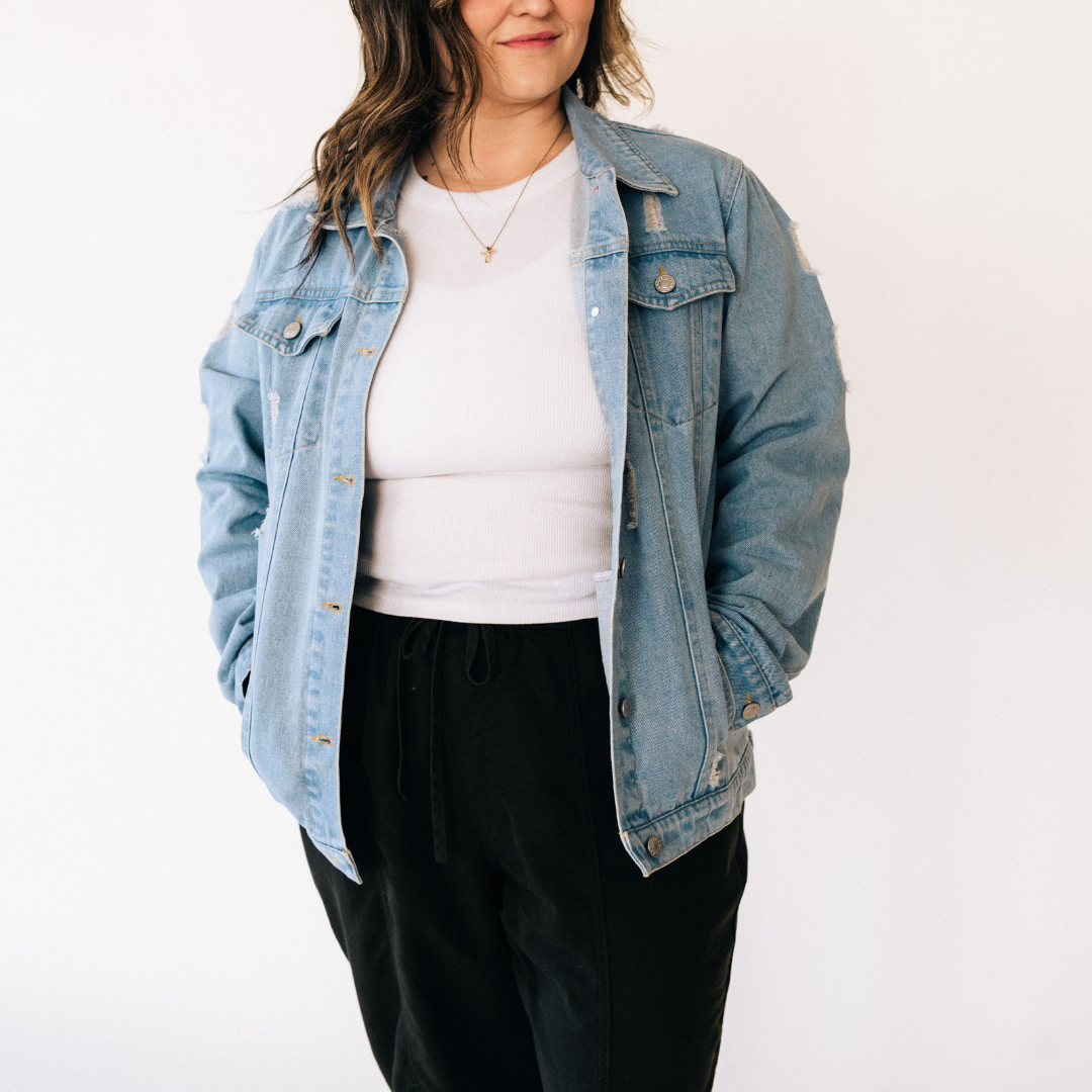 Distressed Denim Jean Jacket - Women