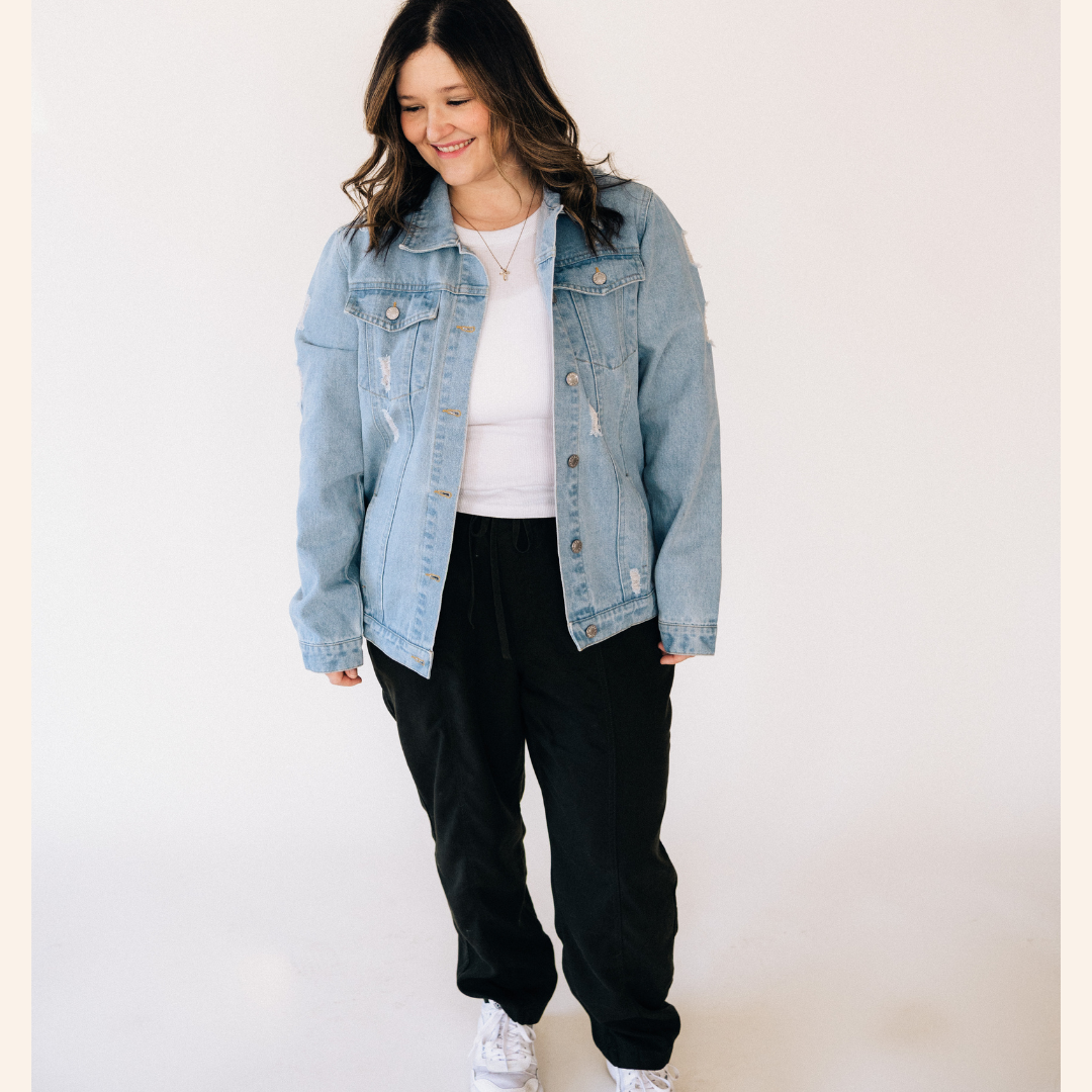 Distressed Denim Jean Jacket - Women