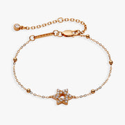 Star Of David Delicate Pave Beaded Chain Bracelet