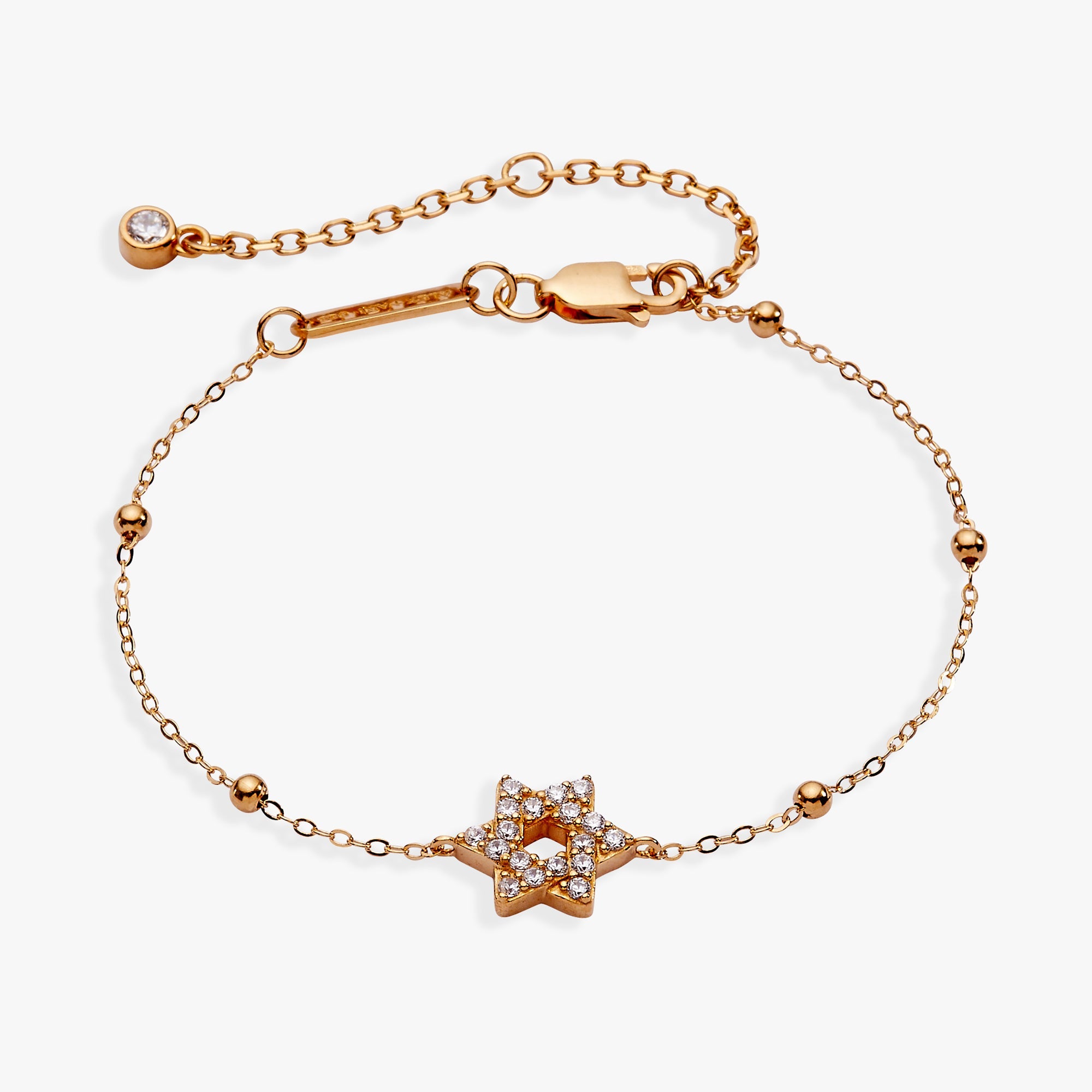 Star Of David Delicate Pave Beaded Chain Bracelet