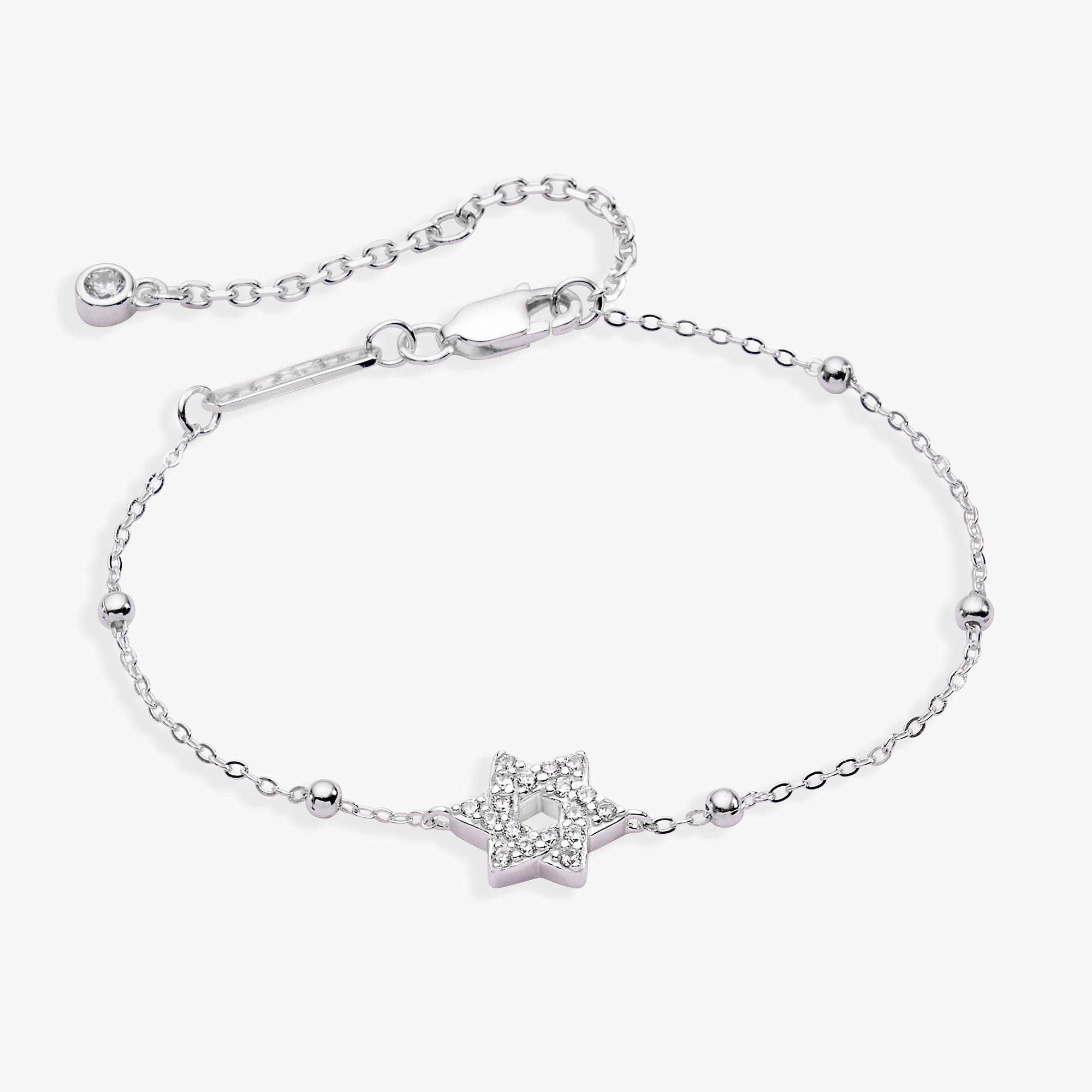 Star Of David Delicate Pave Beaded Chain Bracelet