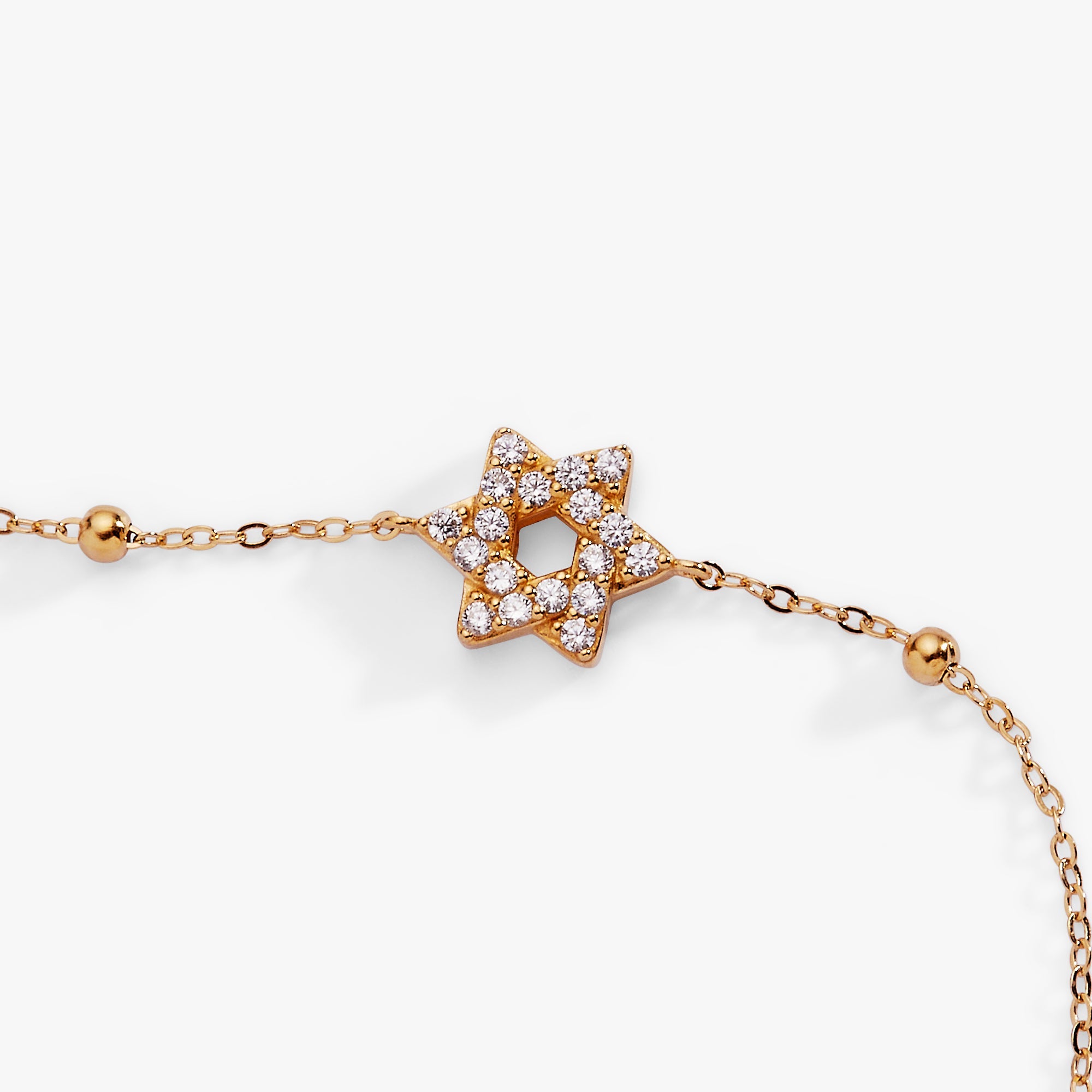 Star Of David Delicate Pave Beaded Chain Bracelet
