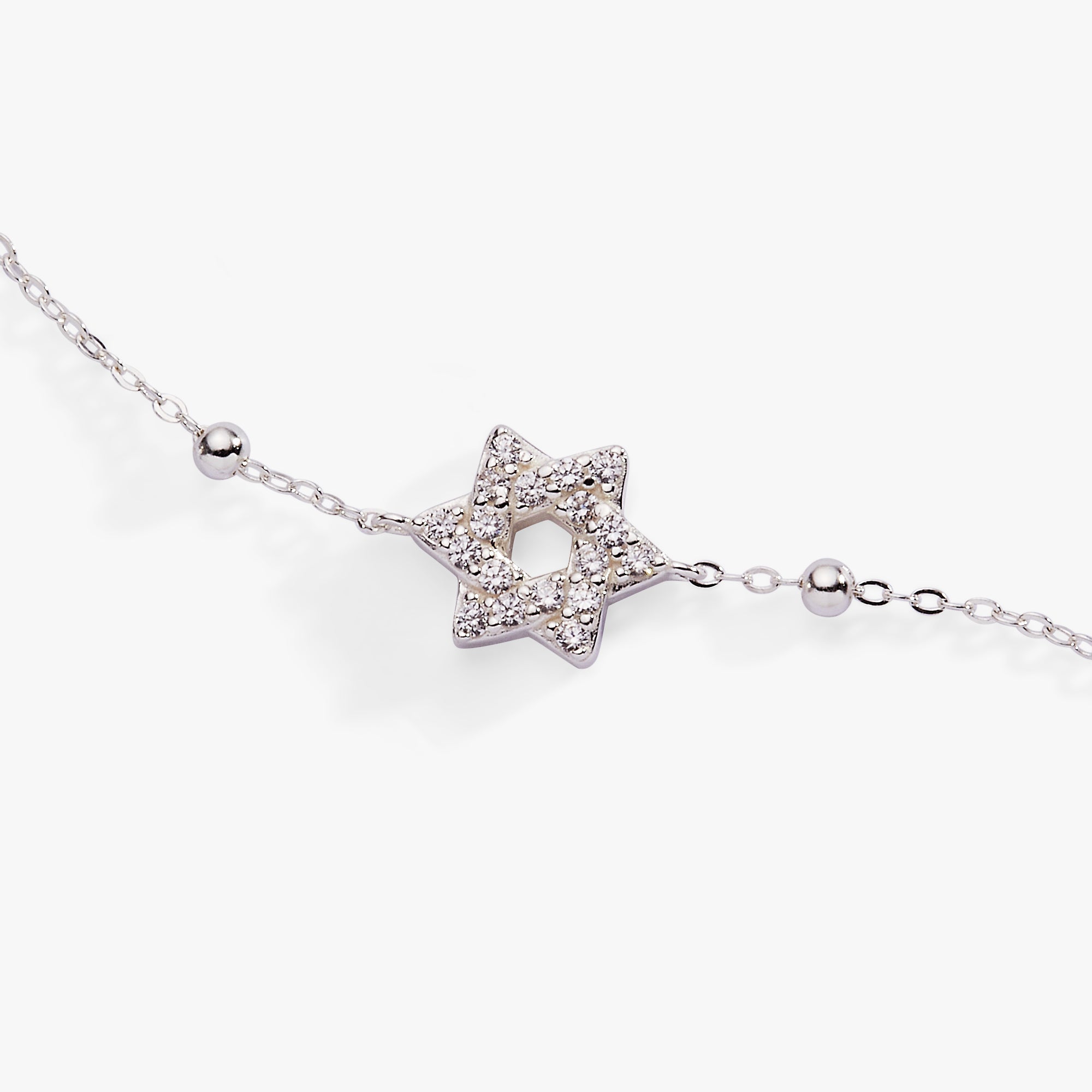 Star Of David Delicate Pave Beaded Chain Bracelet