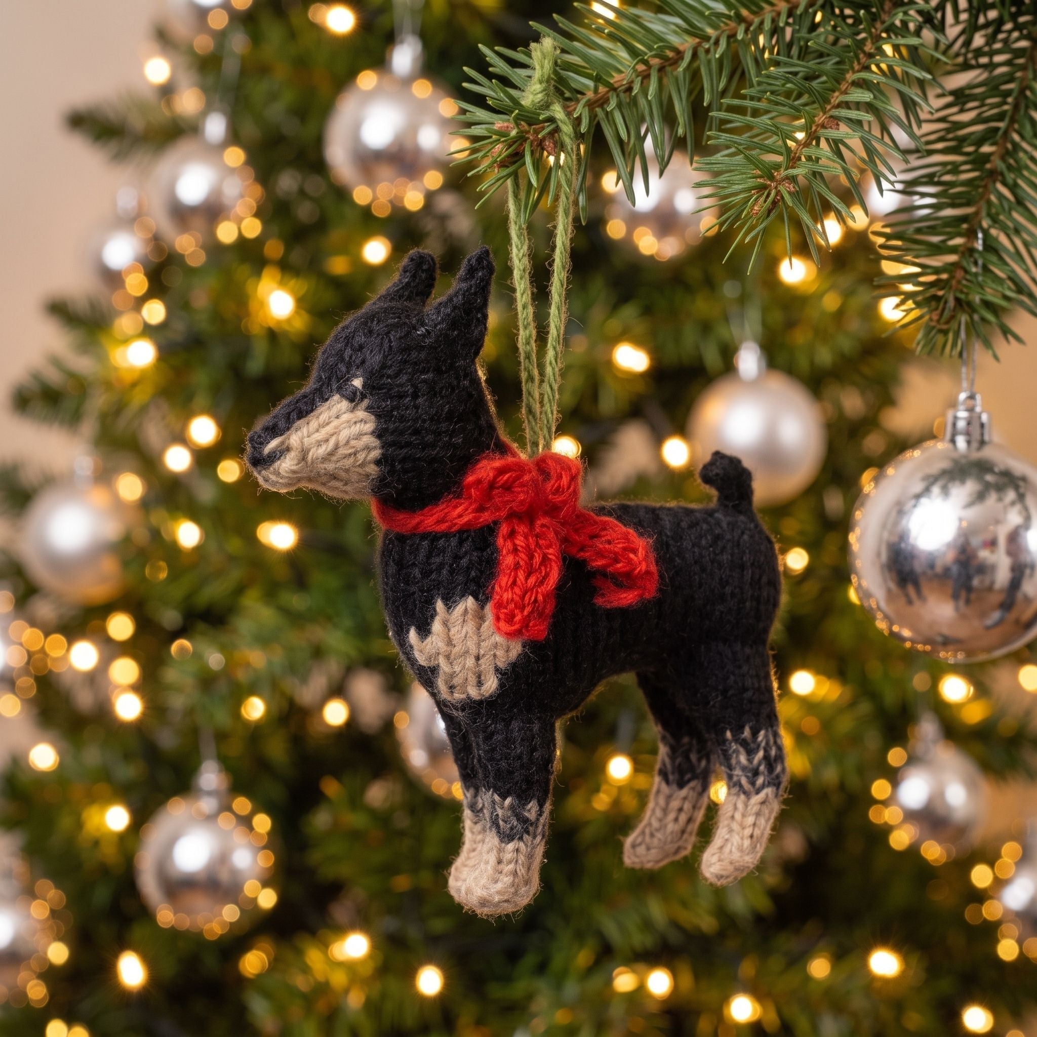 Doberman Pinscher Dog Hand Knit Christmas Ornament