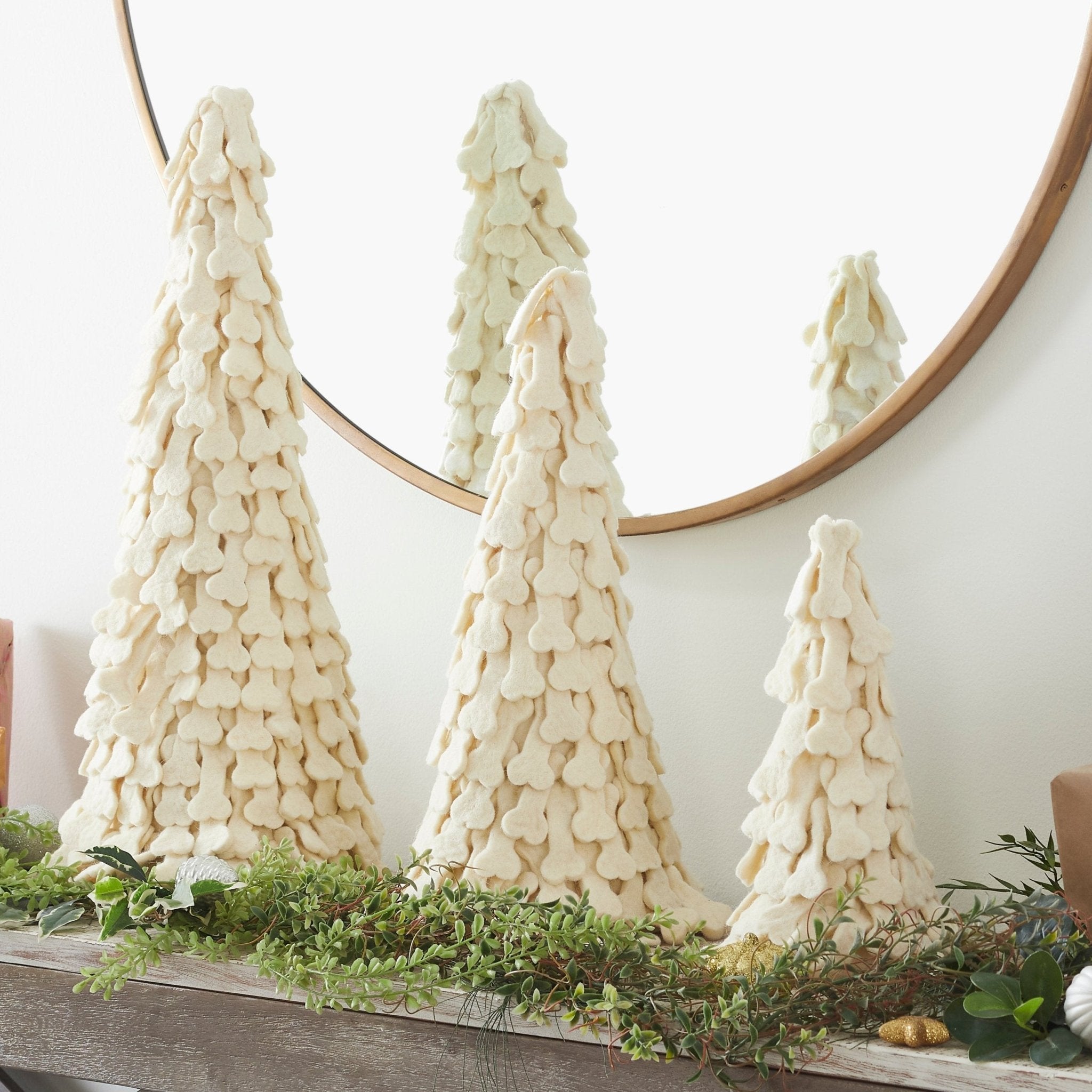 Dog Bone Trees- 3 Piece Set- Handmade Of Hand Felted Wool