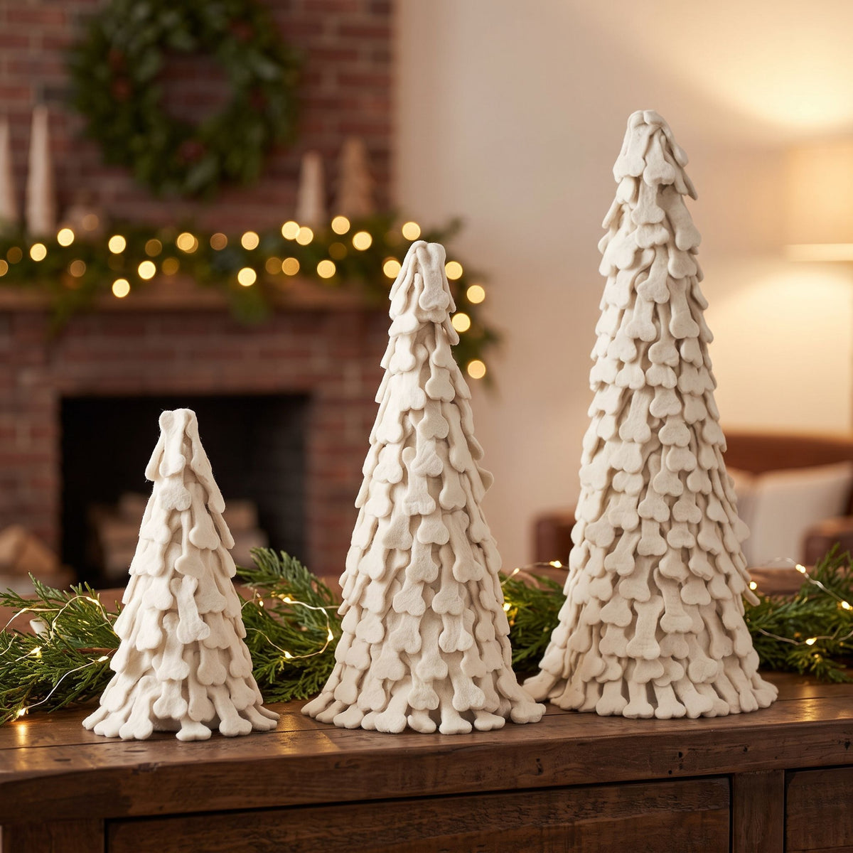 Dog Bone Trees- 3 Piece Set- Handmade Of Hand Felted Wool