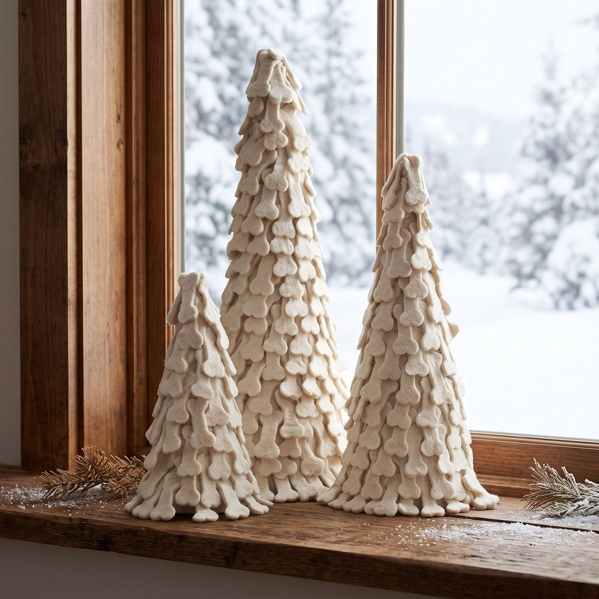 Dog Bone Trees- 3 Piece Set- Handmade Of Hand Felted Wool