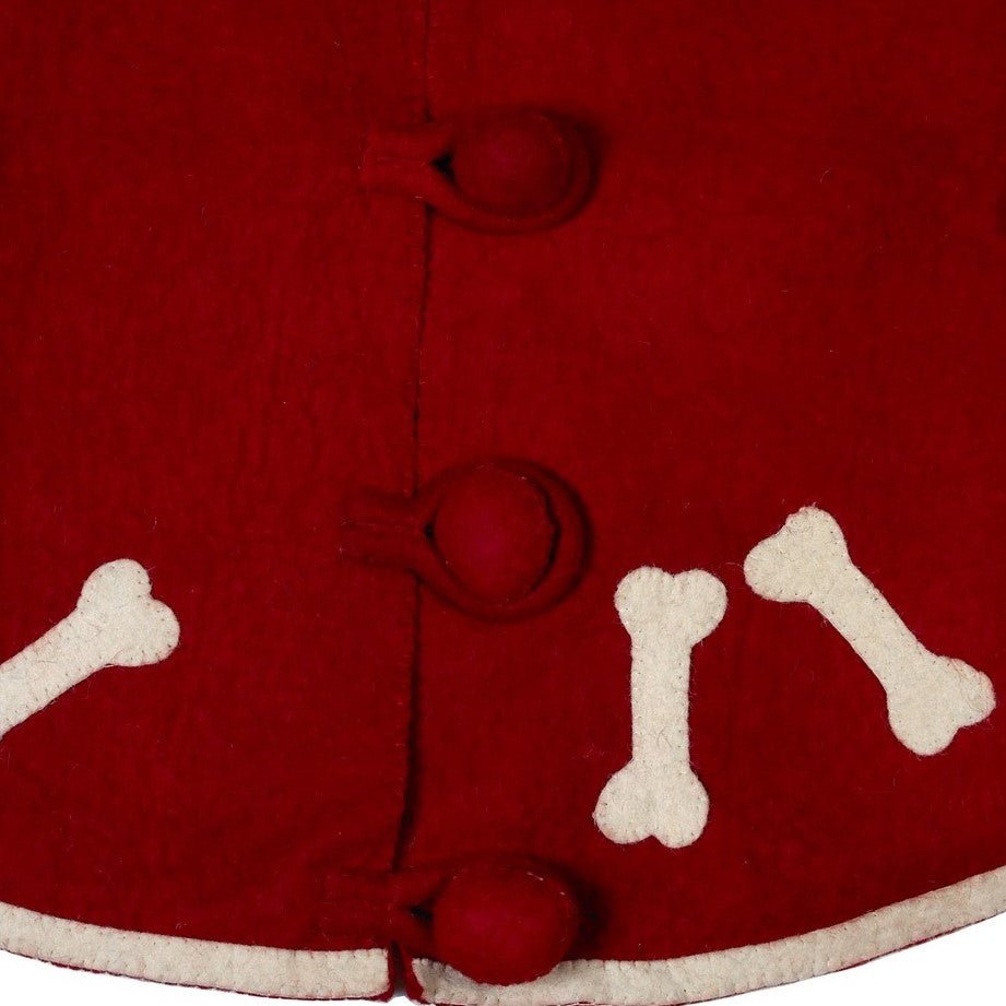 Dog Bones On Red Christmas Tree Skirt In Hand Felted Wool - 60"