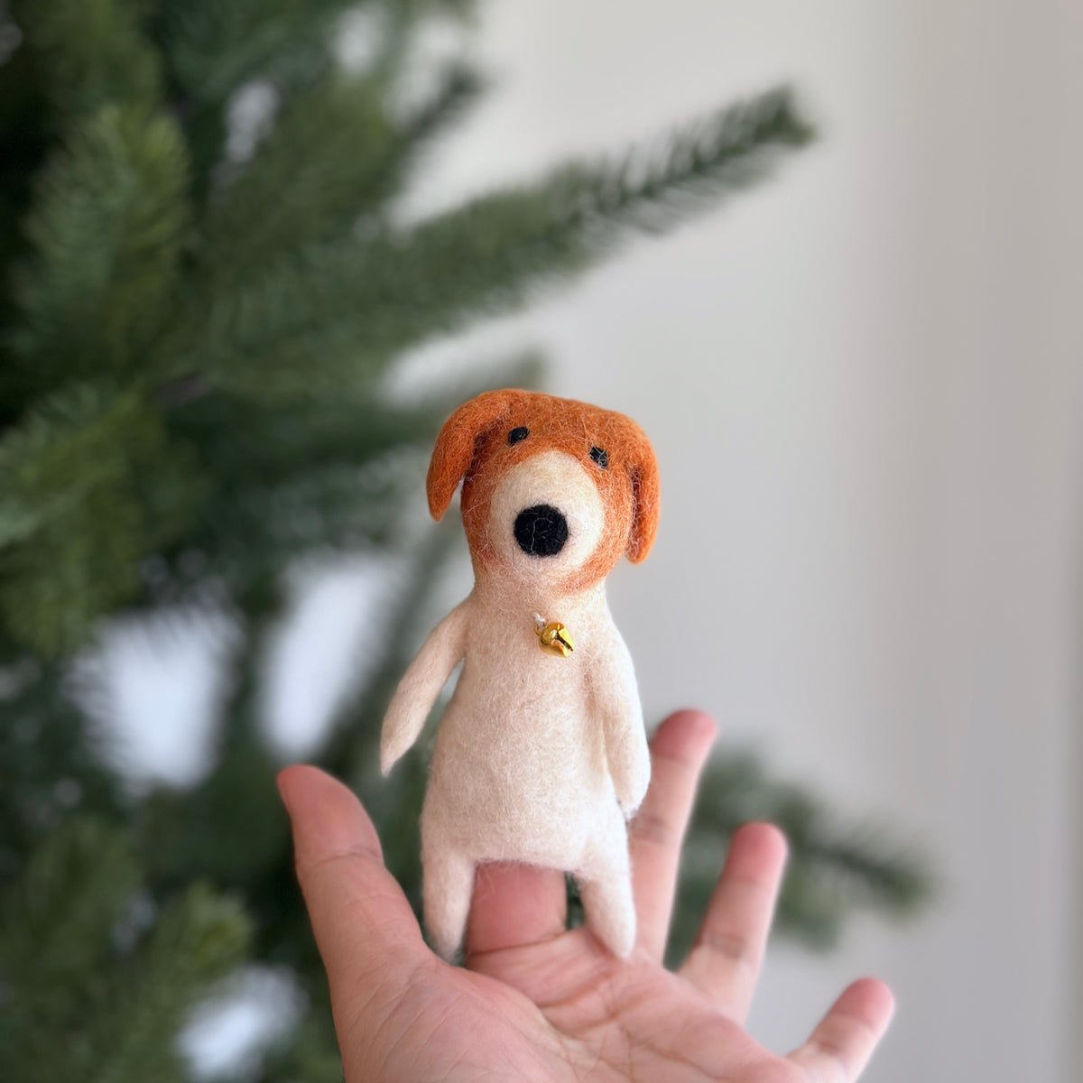 Dog With Bell Collar Finger Puppet