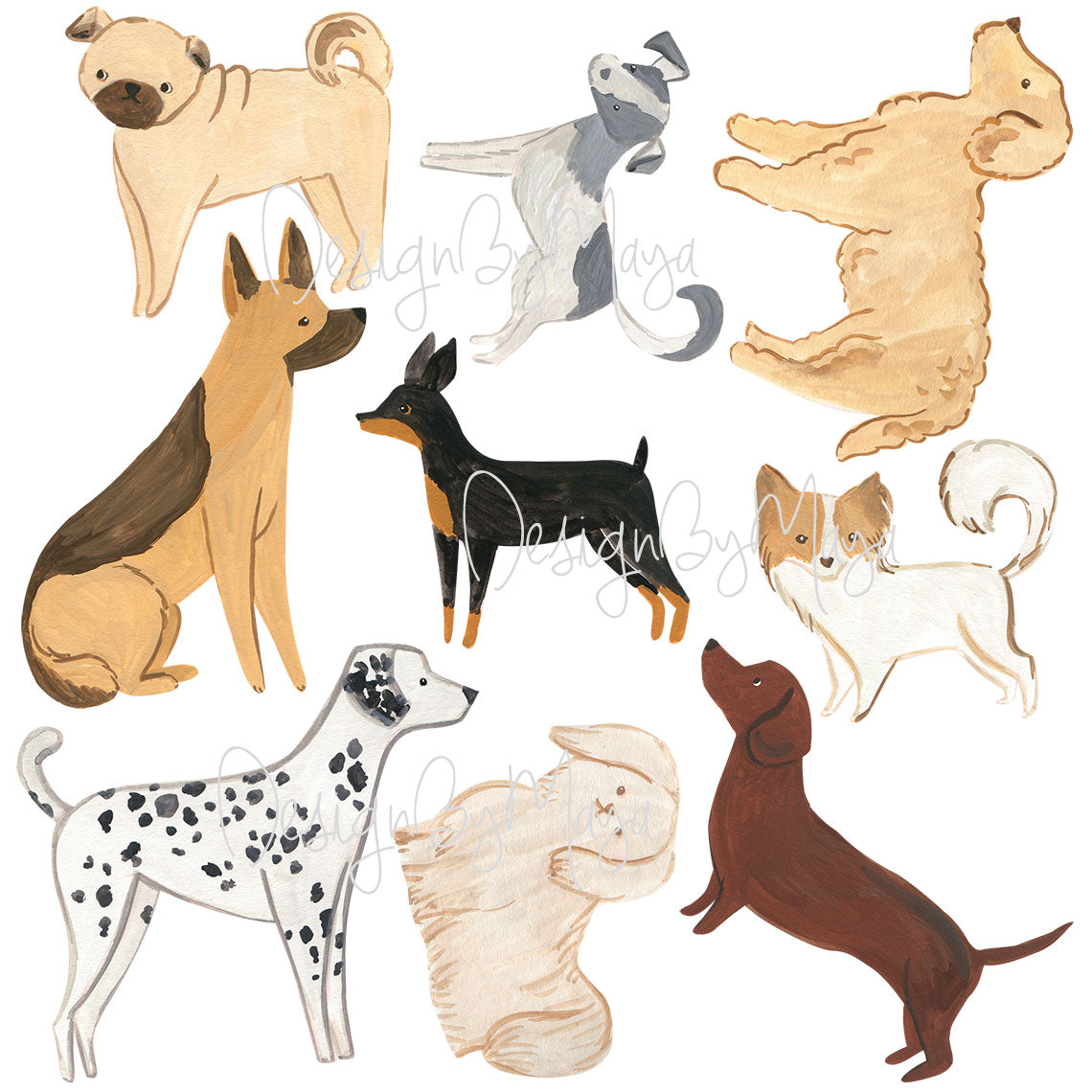 Watercolor Dogs Wall Decals - Fabric Nursery Wall Art Decals