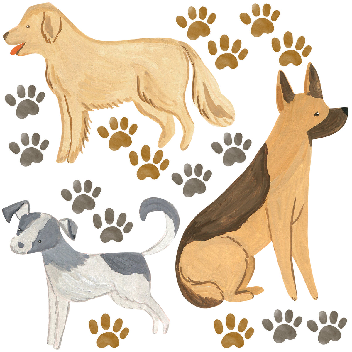 Dogs And Paws Wall Decals - Fabric Nursery Wall Art Decals