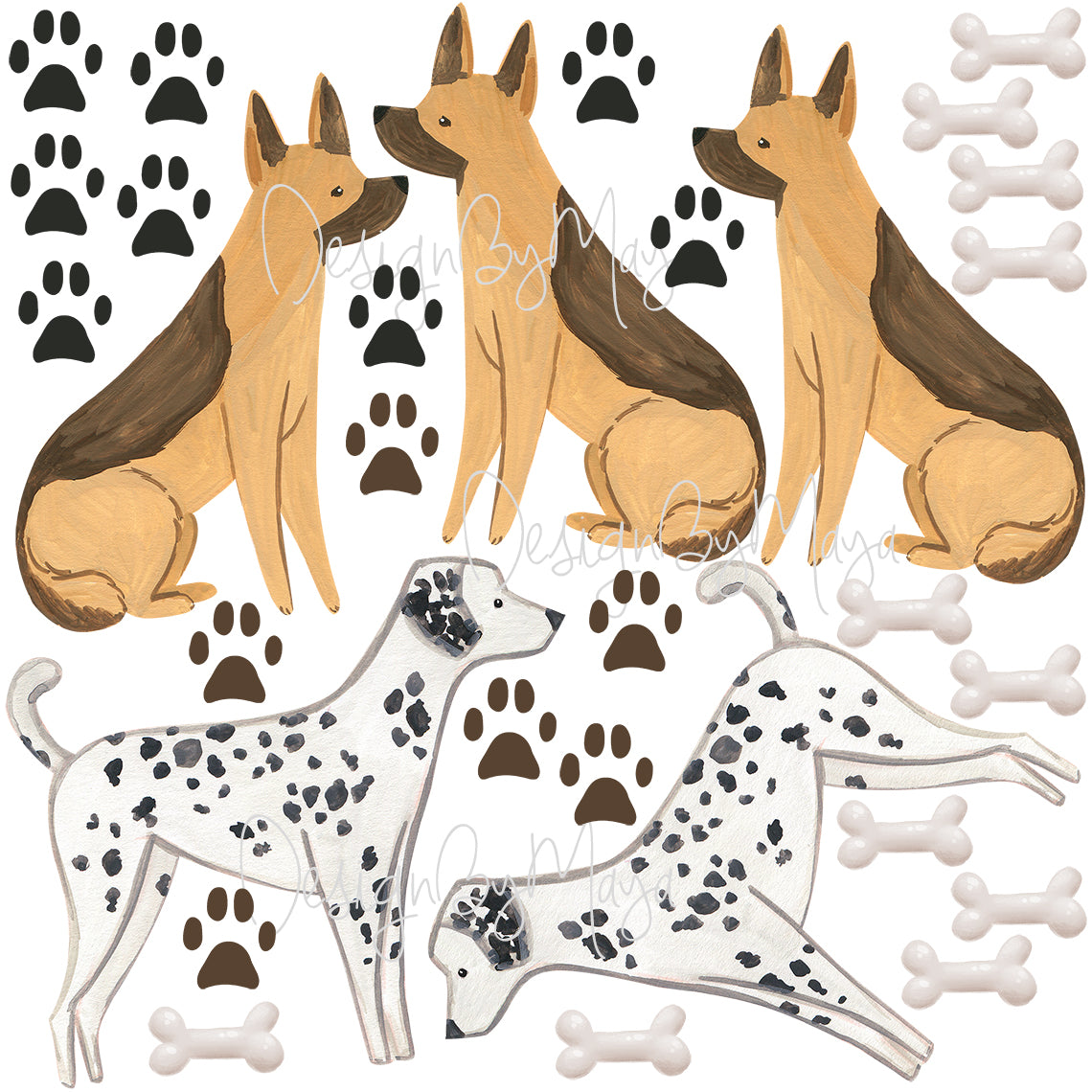 Dogs And Paws Wall Decals - Fabric Nursery Wall Art Decals
