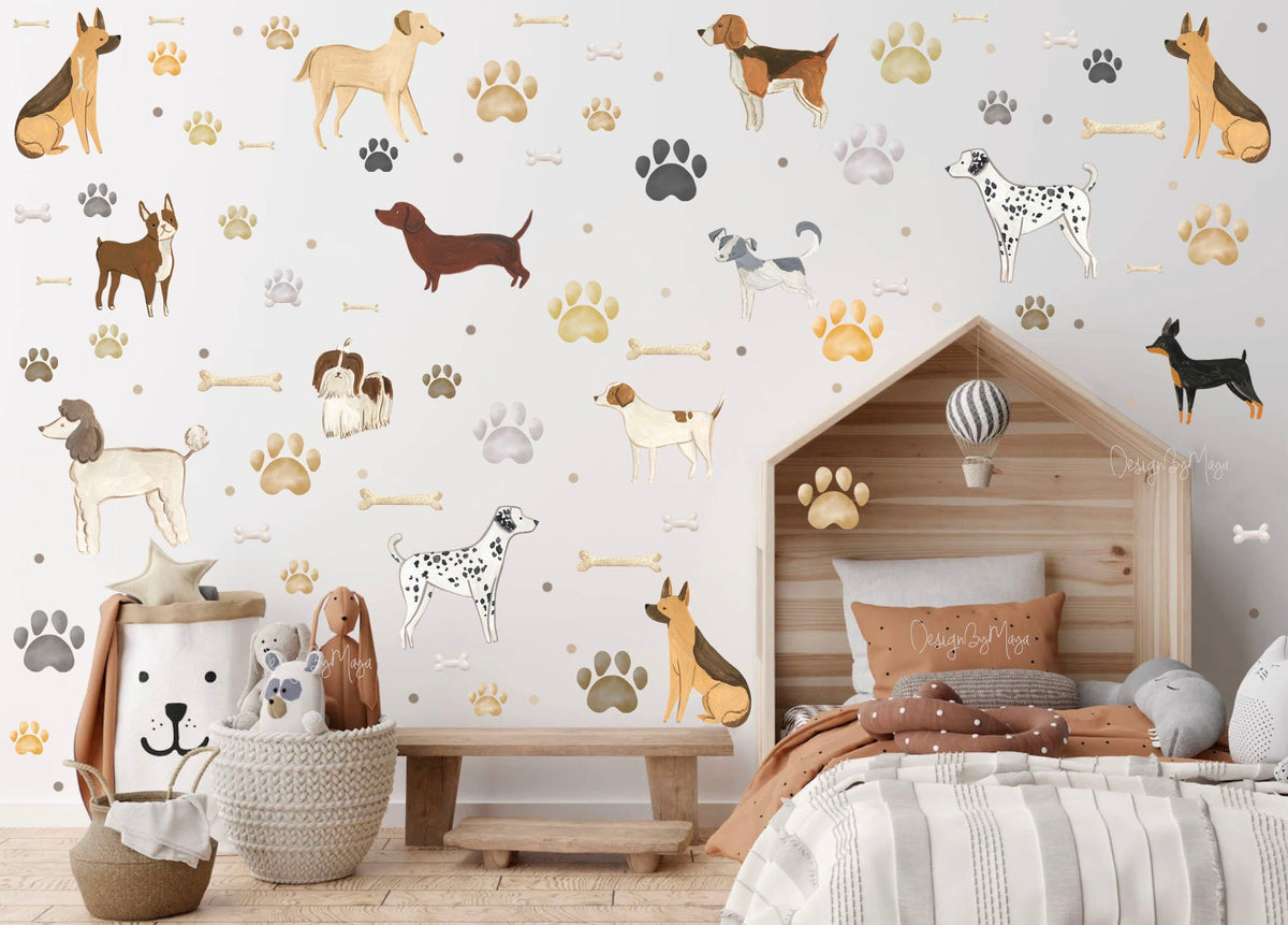 Dogs And Paws Wall Decals - Fabric Nursery Wall Art Decals