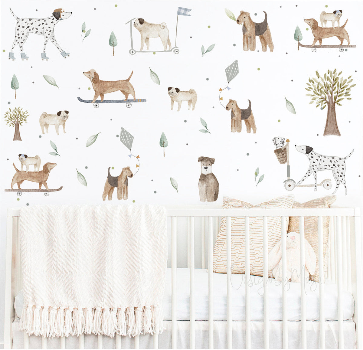 Watercolor Dogs Wall Decals - Fabric Nursery Wall Art Decals