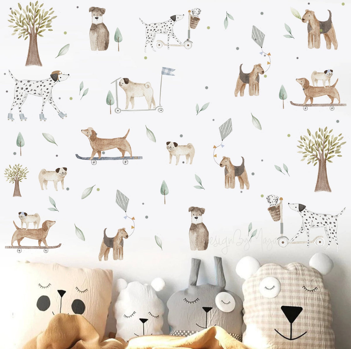Watercolor Dogs Wall Decals - Fabric Nursery Wall Art Decals