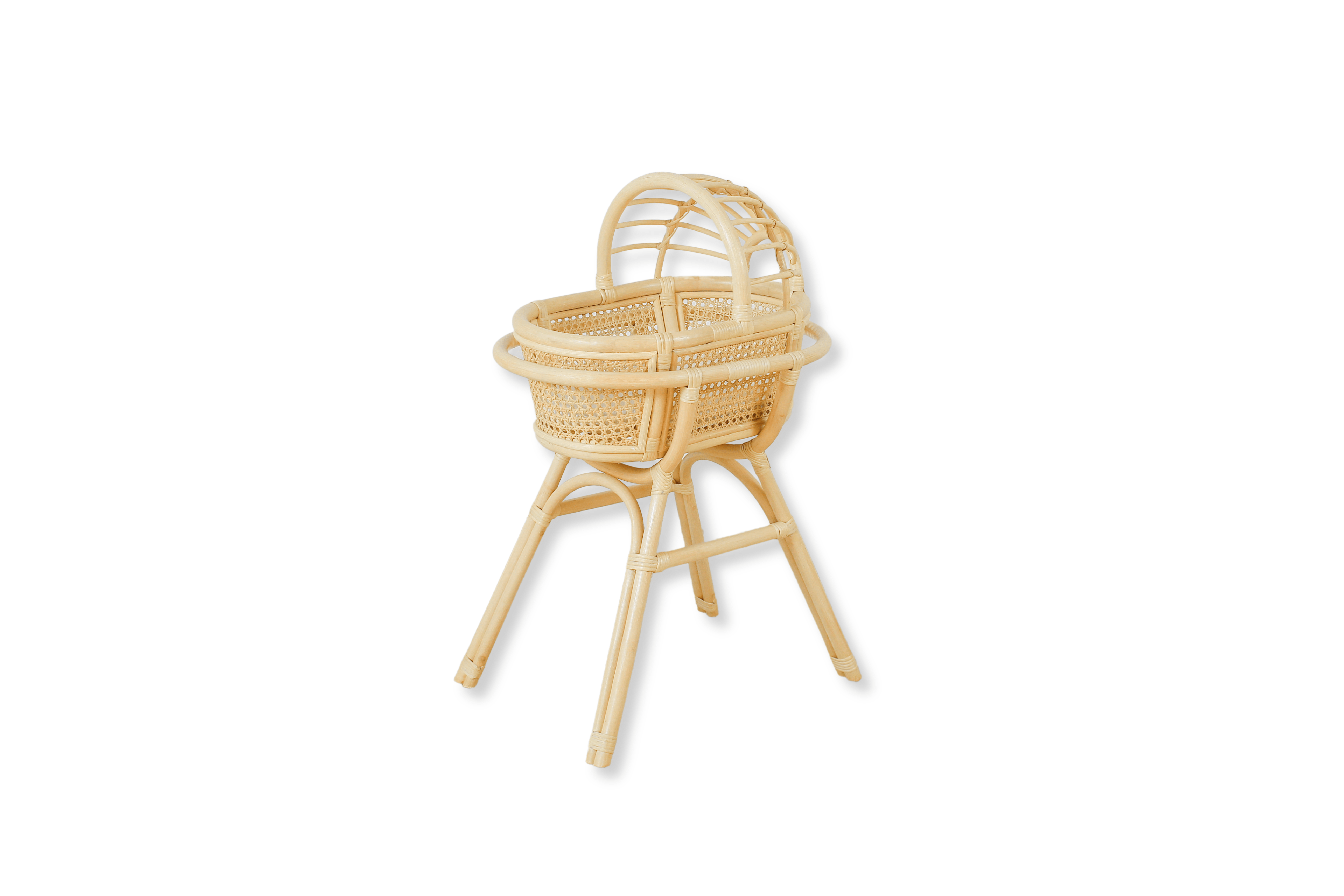 Doll Bassinet With Stand – Handwoven Toy Cradle For Pretend Play