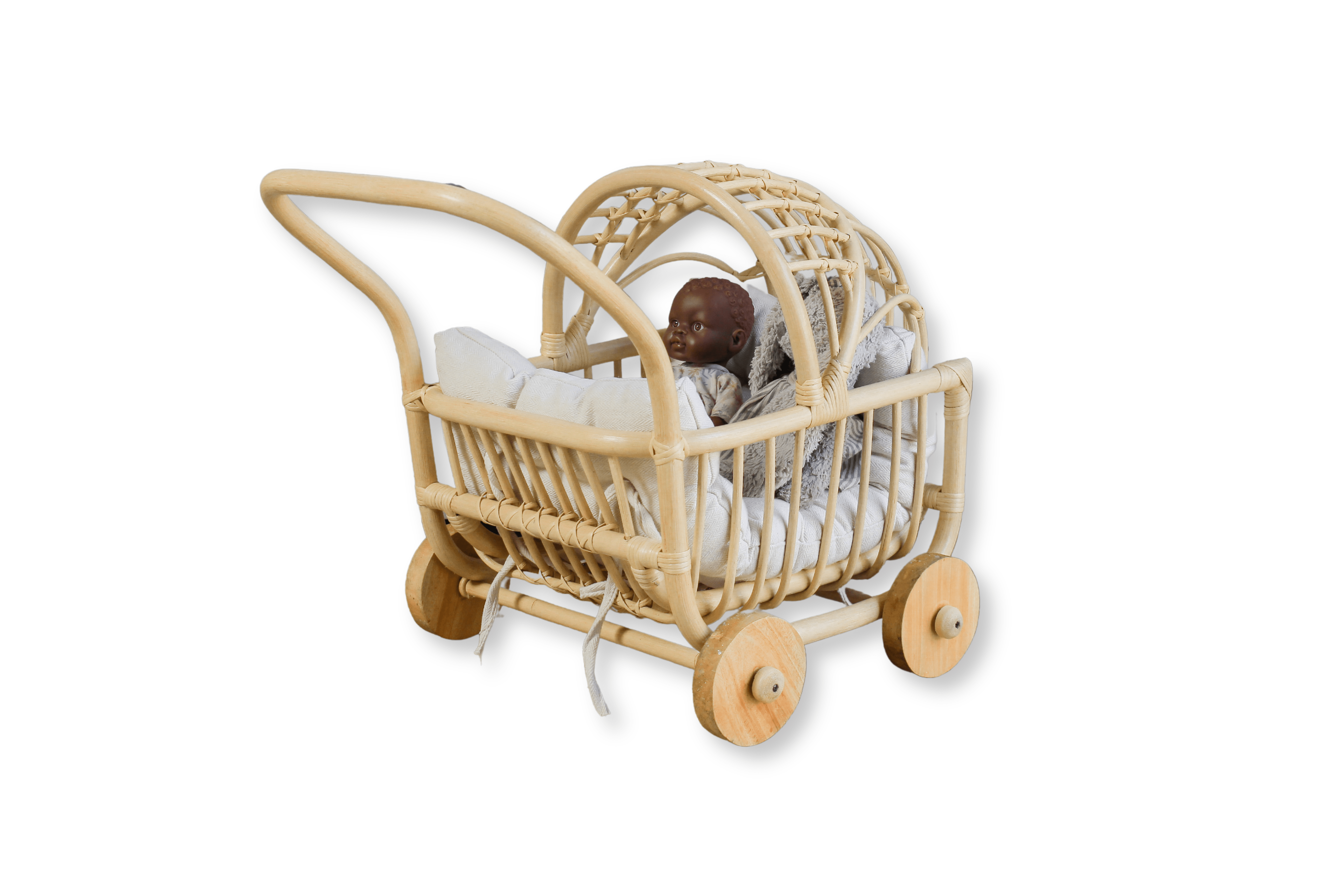 Rattan Doll Stroller – Handmade Boho Doll Pram For Imaginative Play