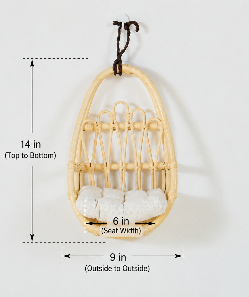 Boho Rattan Doll Wall Chair – Handwoven Nursery Wall Decor & Pretend Play Seat For Girls