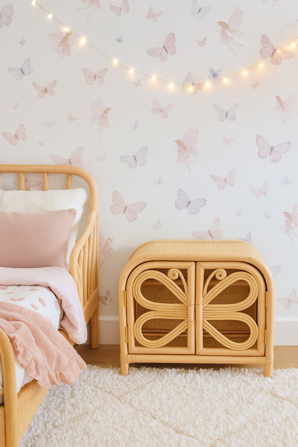 Rattan Doll Clothes Wardrobe | Boho Butterfly Dresser For Kids | Eco-friendly Nursery Decor
