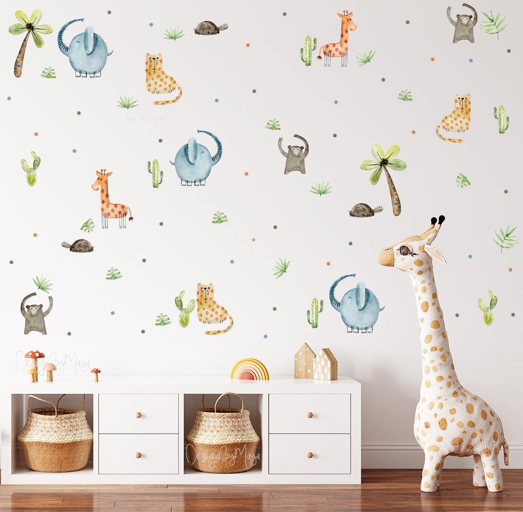 Animated Safari Animals, Jungle Creatures - Fabric Nursery Wall Art Decals