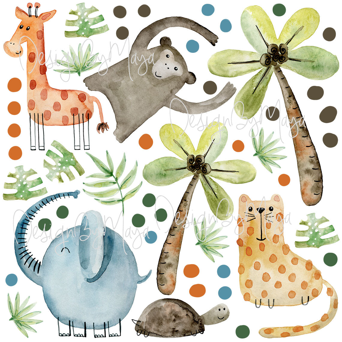 Animated Safari Animals, Jungle Creatures - Fabric Nursery Wall Art Decals