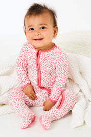 Soft & Stretchy Zipper Footie - Coral Dots