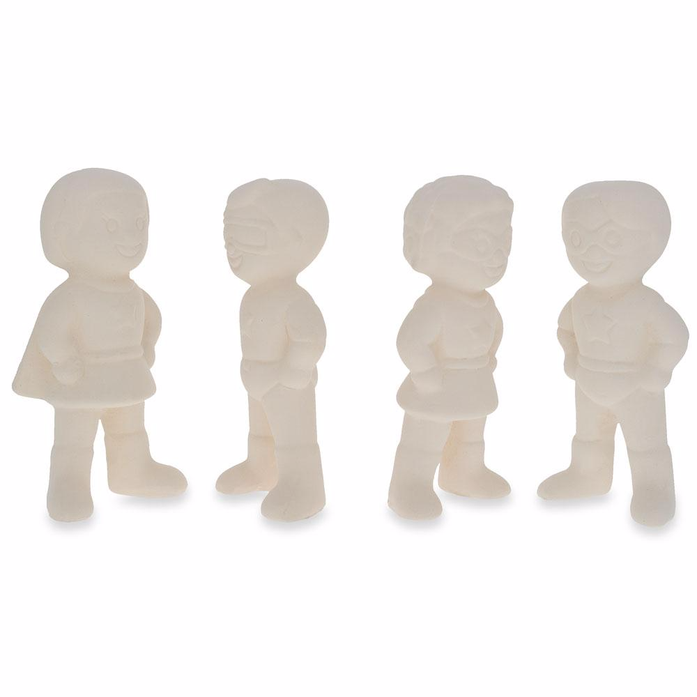 Set Of 4 Blank Superhero Ceramic Figurines Male And Female 3 Inches