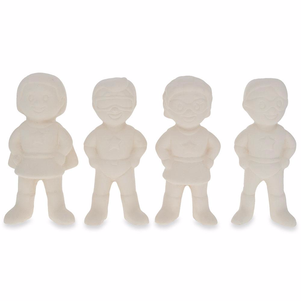 Set Of 4 Blank Superhero Ceramic Figurines Male And Female 3 Inches