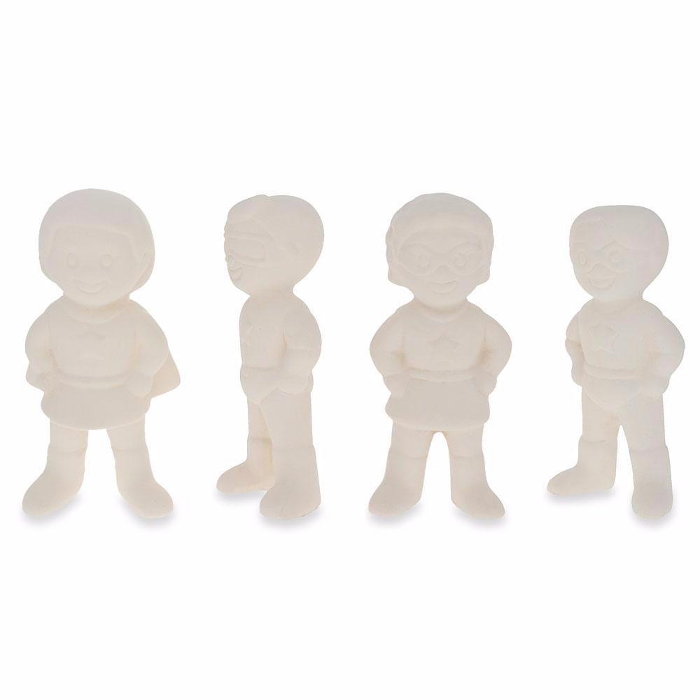 Set Of 4 Blank Superhero Ceramic Figurines Male And Female 3 Inches