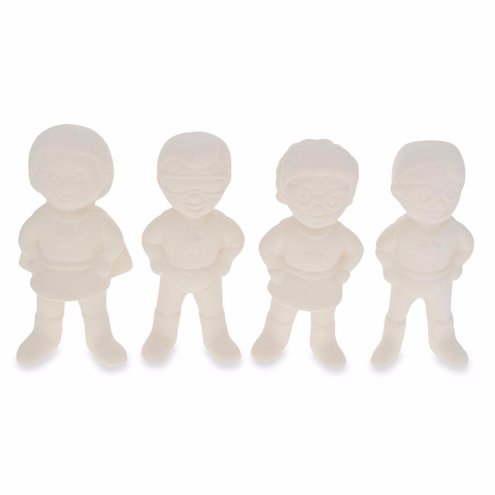 Set Of 4 Blank Superhero Ceramic Figurines Male And Female 3 Inches