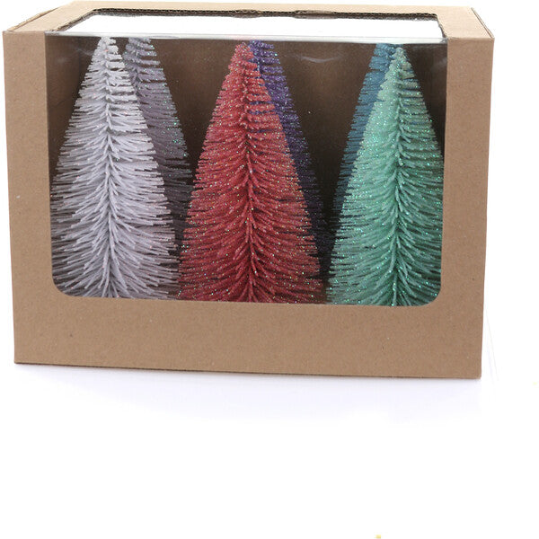 Multicolored Glitter Trees, Set Of 6