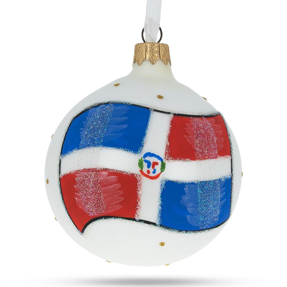 Flag Of Dominican Republic Blown Glass Ball Christmas Ornament 3.25 Inches