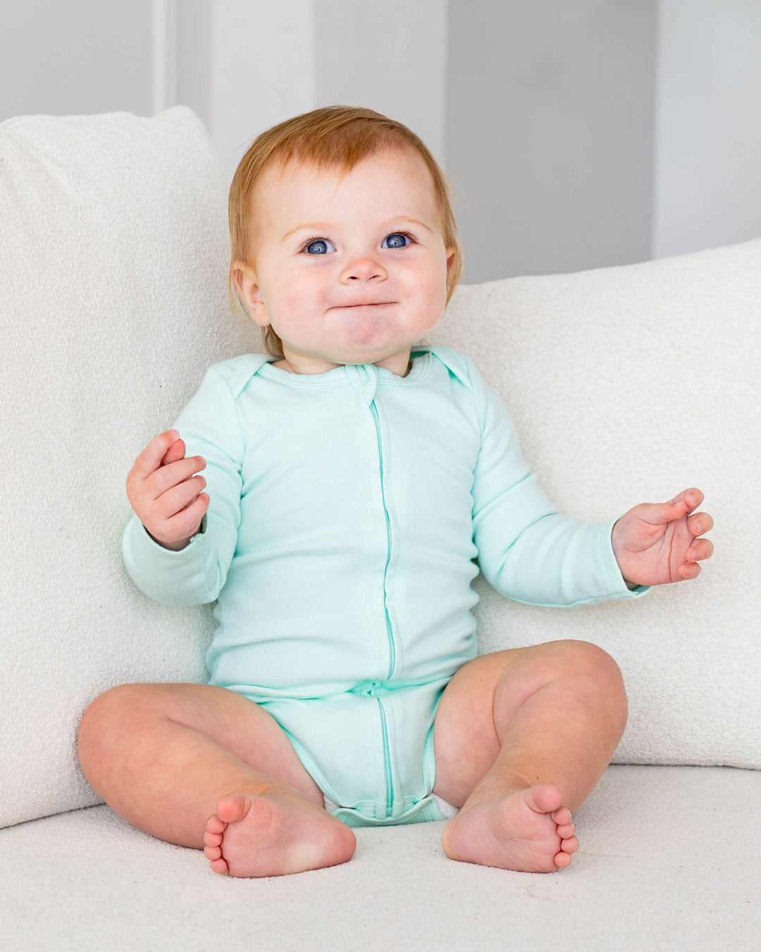 Long Sleeve Zipper Bodysuit In Seafoam