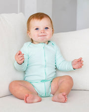 Long Sleeve Zipper Bodysuit In Seafoam