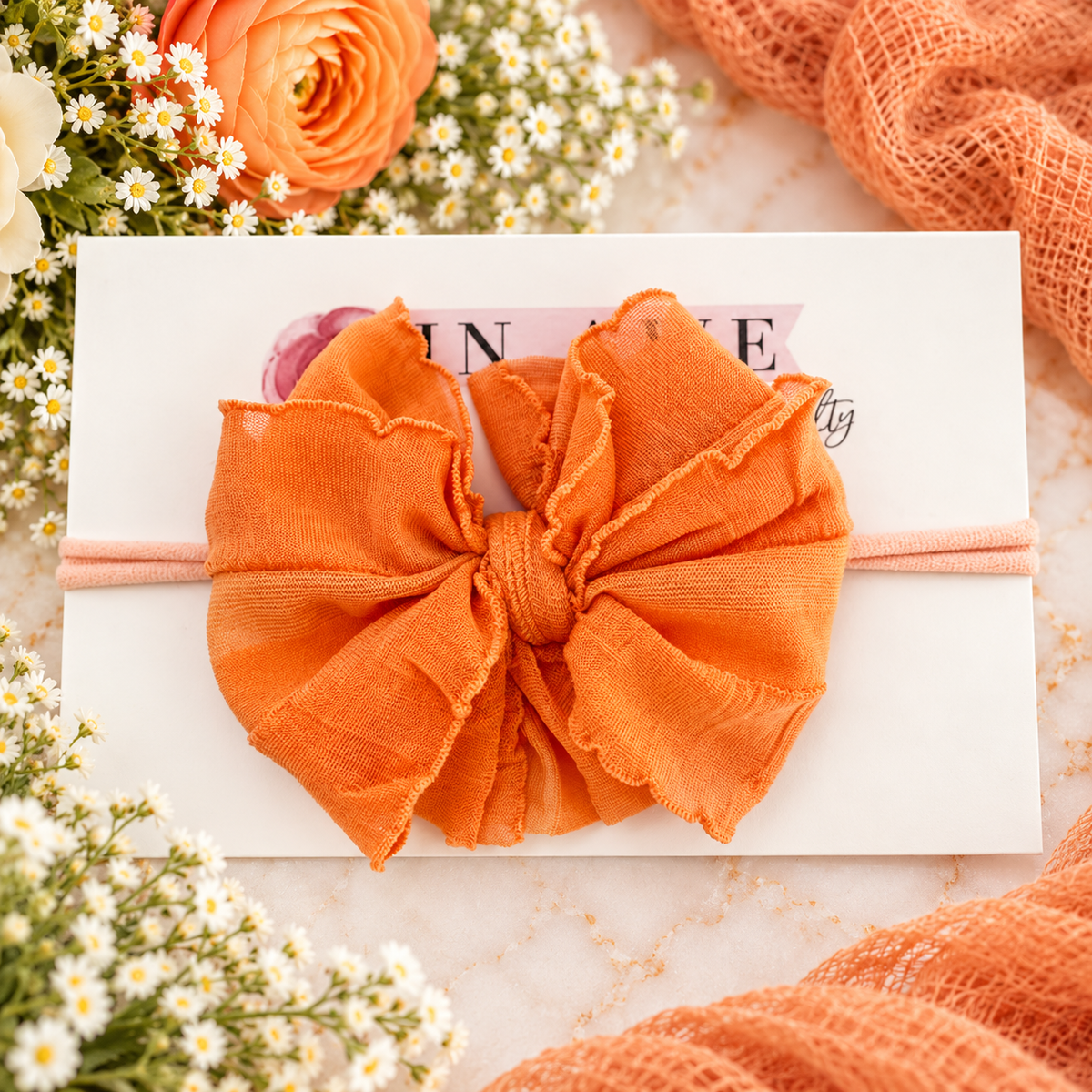 Dreamsicle | Skinny Mini Nylon Ruffled Baby Headband