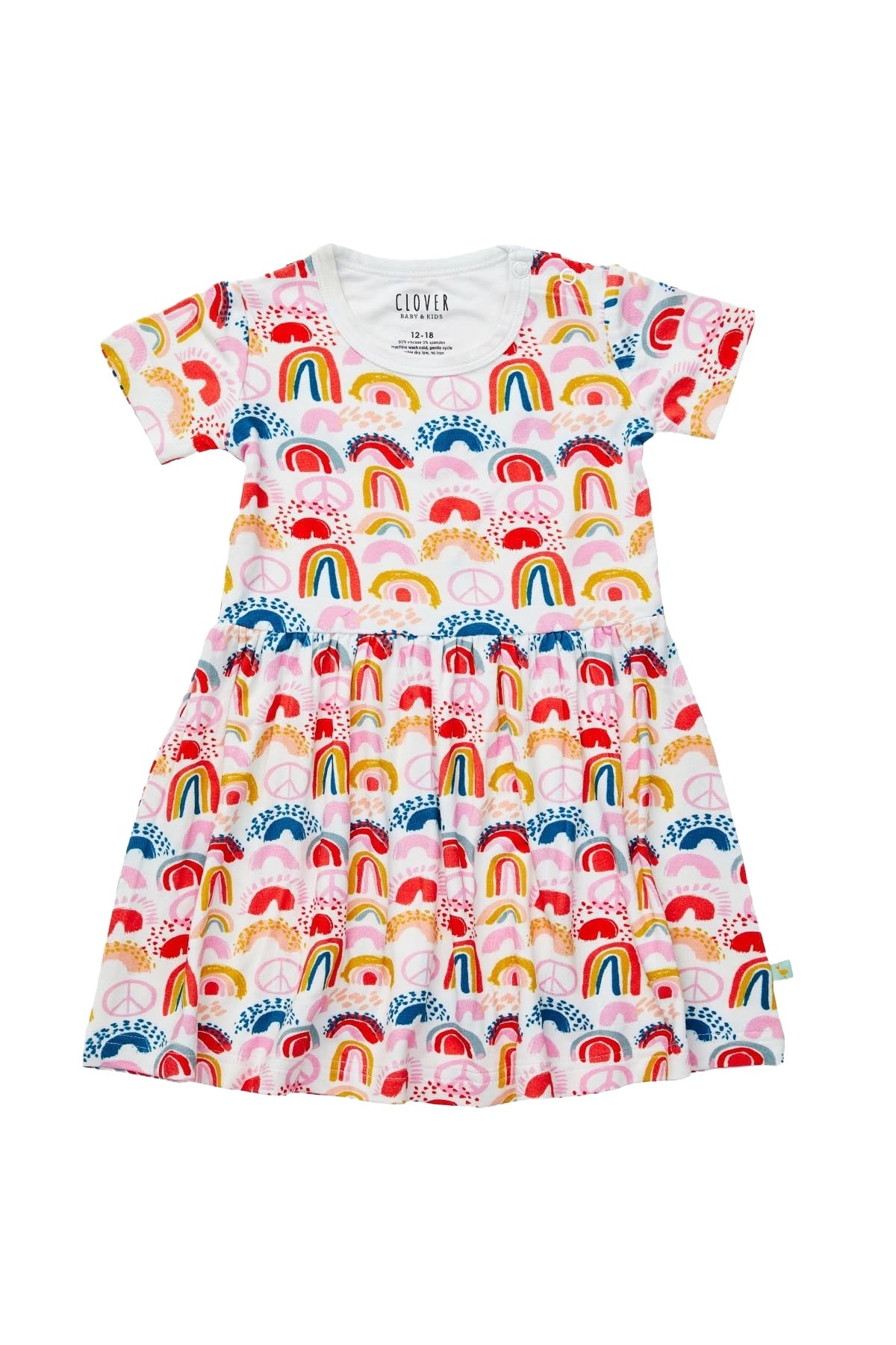 Stretchy Short Sleeve Twirl Dress - Rainbows Pink