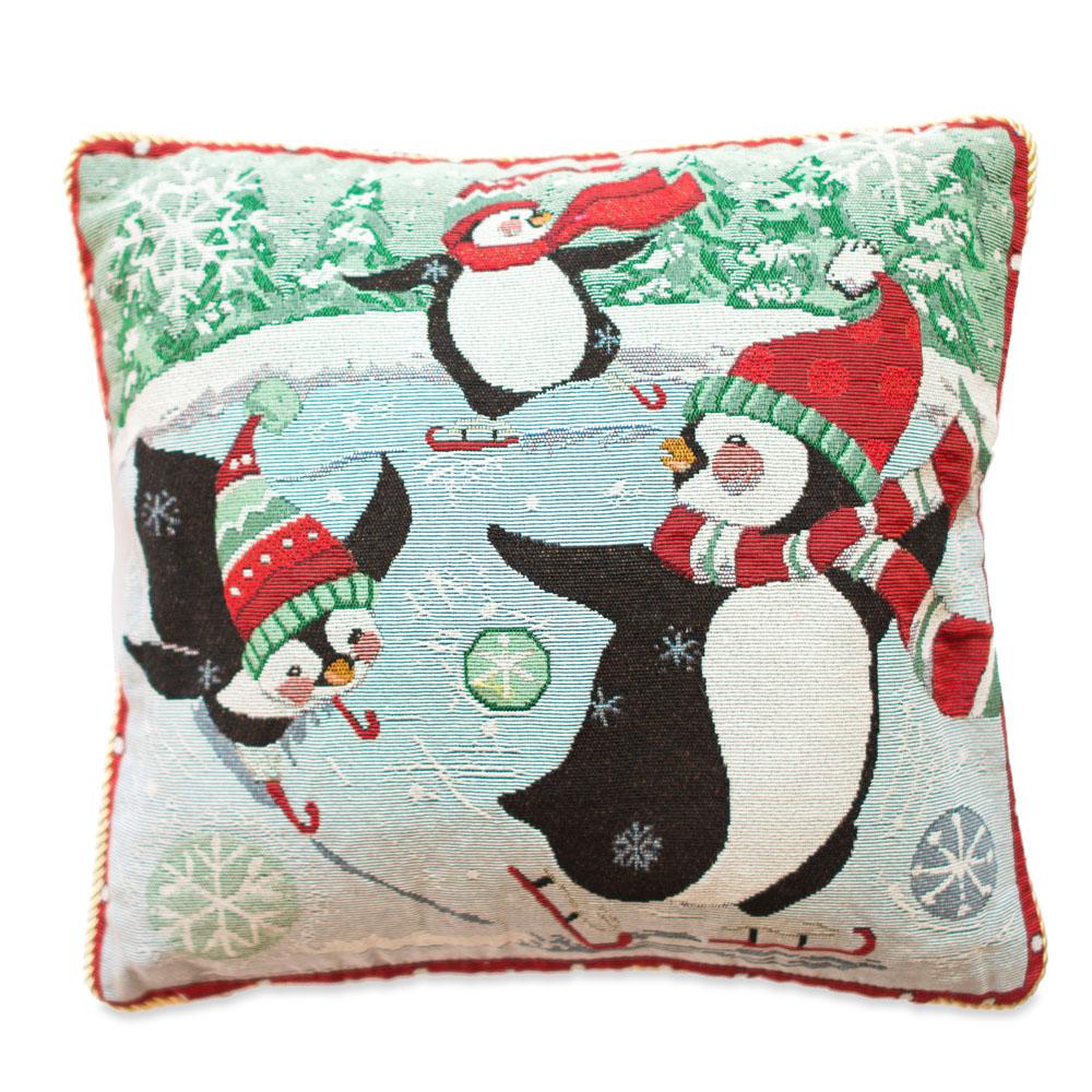 Set Of 2 Skating Penguins Christmas Throw Pillow Covers