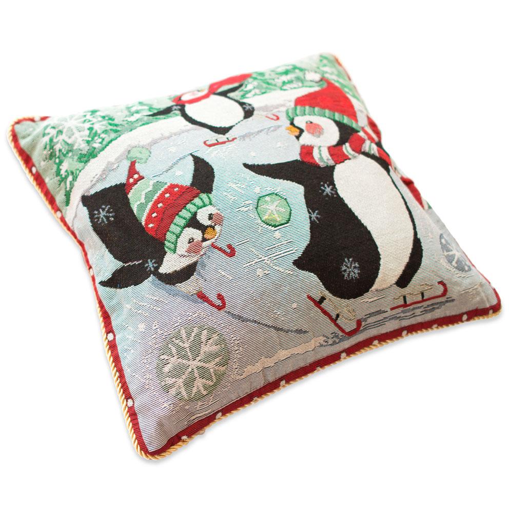 Set Of 2 Skating Penguins Christmas Throw Pillow Covers